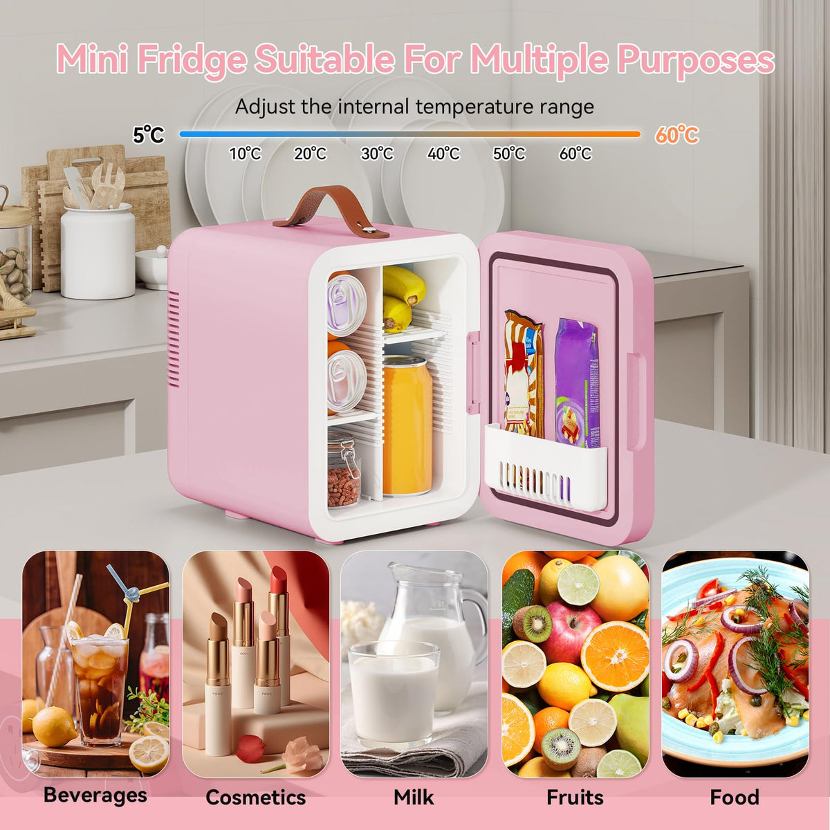 4 Liter Mini Fridge for Bedrooms, Portable Beauty Refrigerator