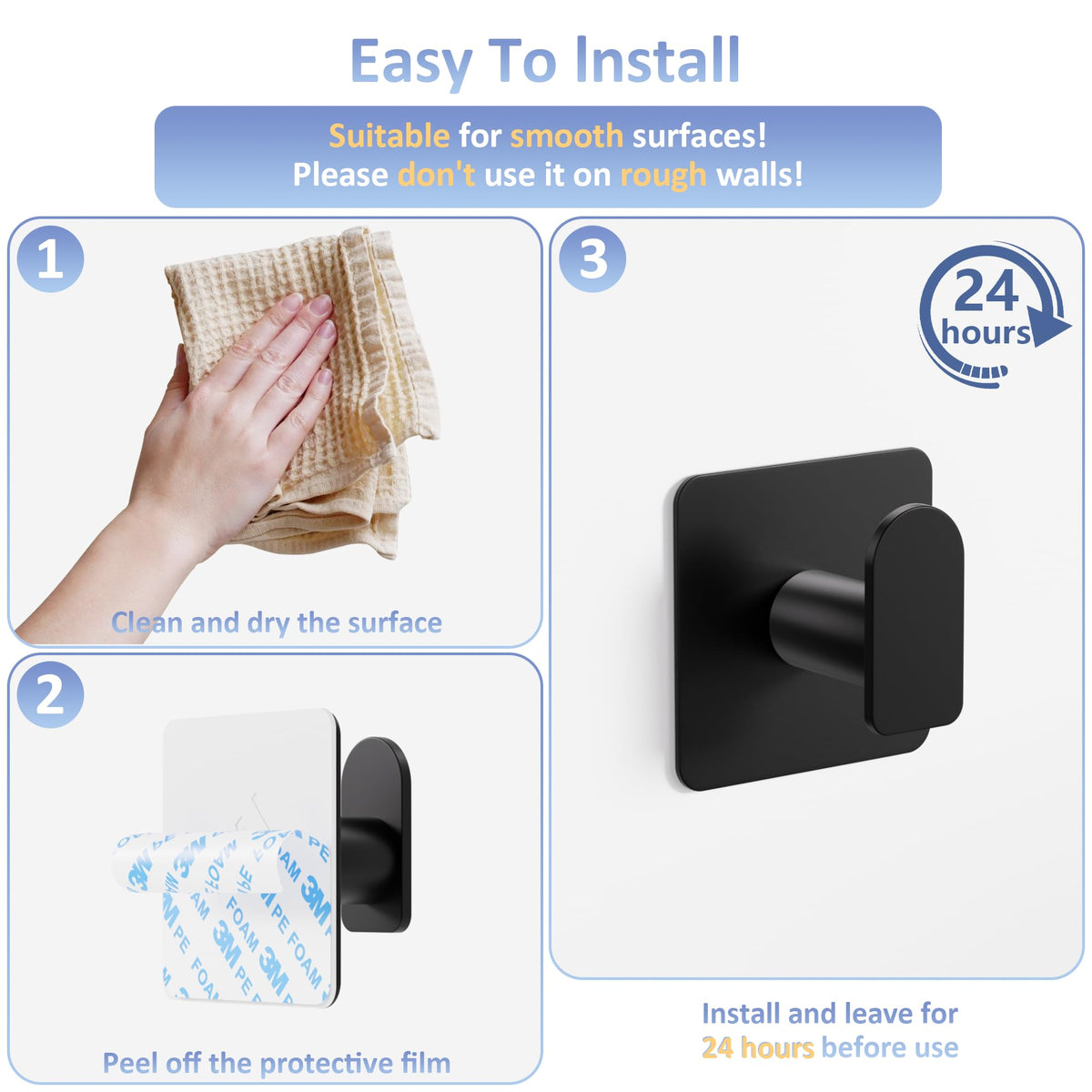 Aikzik 4 Pack of Self Adhesive Hooks, Max 8kg Load Sticky Hooks, Tea Towel Hooks, Versatile Self-Adhesive Wall Hooks for Use in Bathrooms, Kitchens, Doors, Cupboards, Bed Curtains, Towels, Key