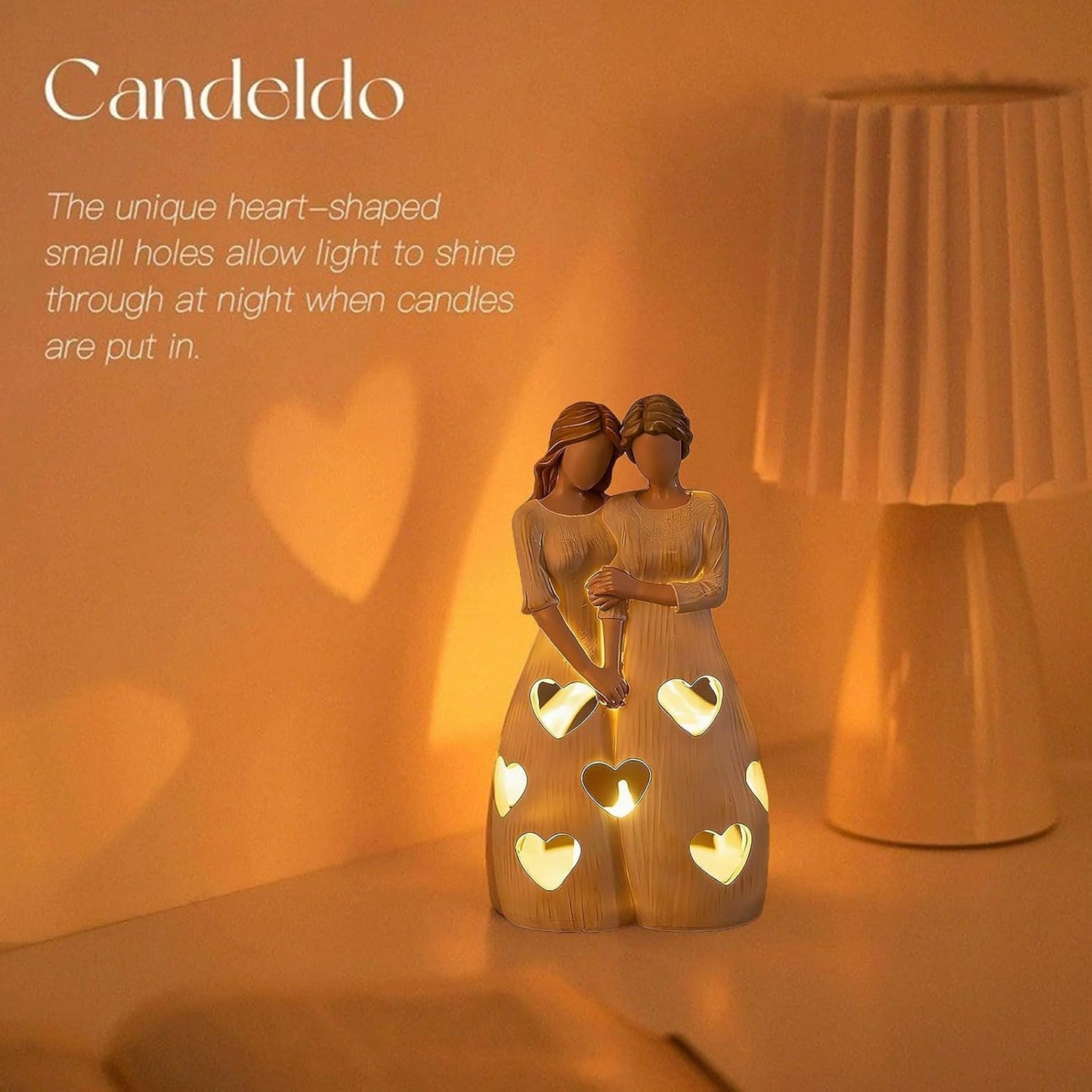 Mother and Daughter Candle Holder Statue, Gift for Mom From Daughter, Figurine Candle Holder with LED Flickering Candle, Resin Statue Ornament, Heartwarming Gift for Mum Birthday ﻿