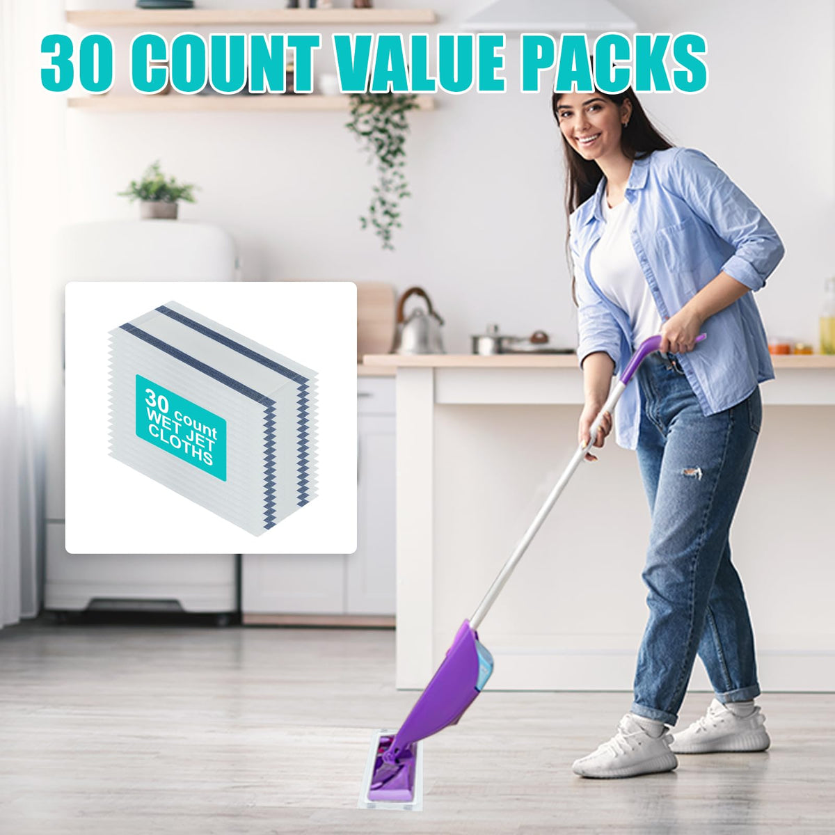30 Pads Power Mop Refills for Flash Power Mop,Multi-Surface Mop Refill Pads