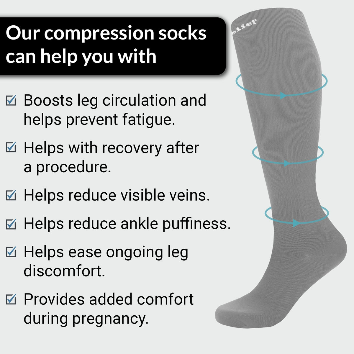 360 RELIEF Compression Socks for Women & Men - 15-20 mmHg Travel Flight Socks – Graduated Support - Ideal for Running, Cycling & during Maternity - with Laundry Bag