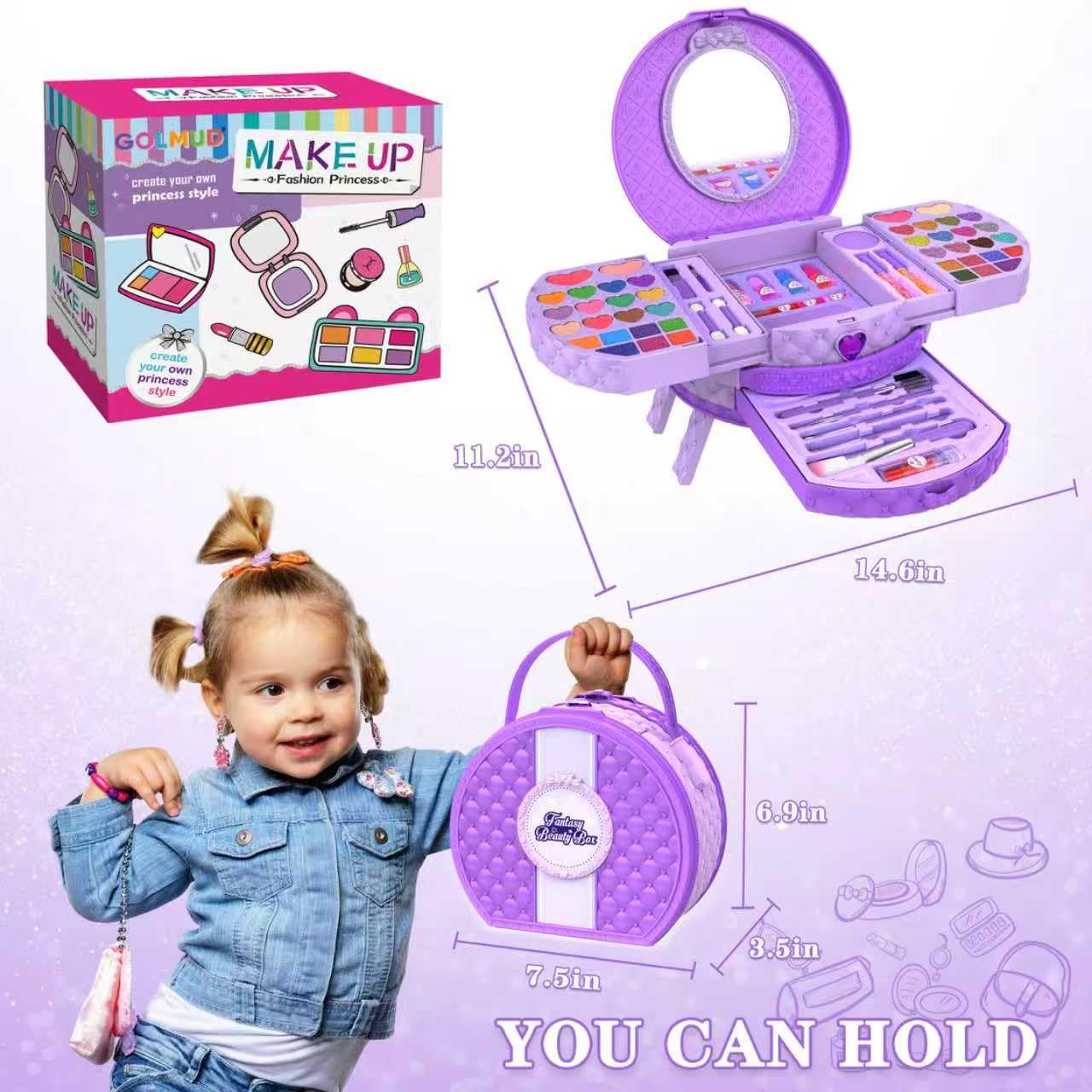 66 Pcs Kids Makeup Sets For Girls with Portable Stand,Make Up Starter Kit Children Princess Pretend Play Games Toys Presents,Little Girl Birthday Gifts Set For Age 3 4 5 6 7 8 9 10 11 12 Years Old