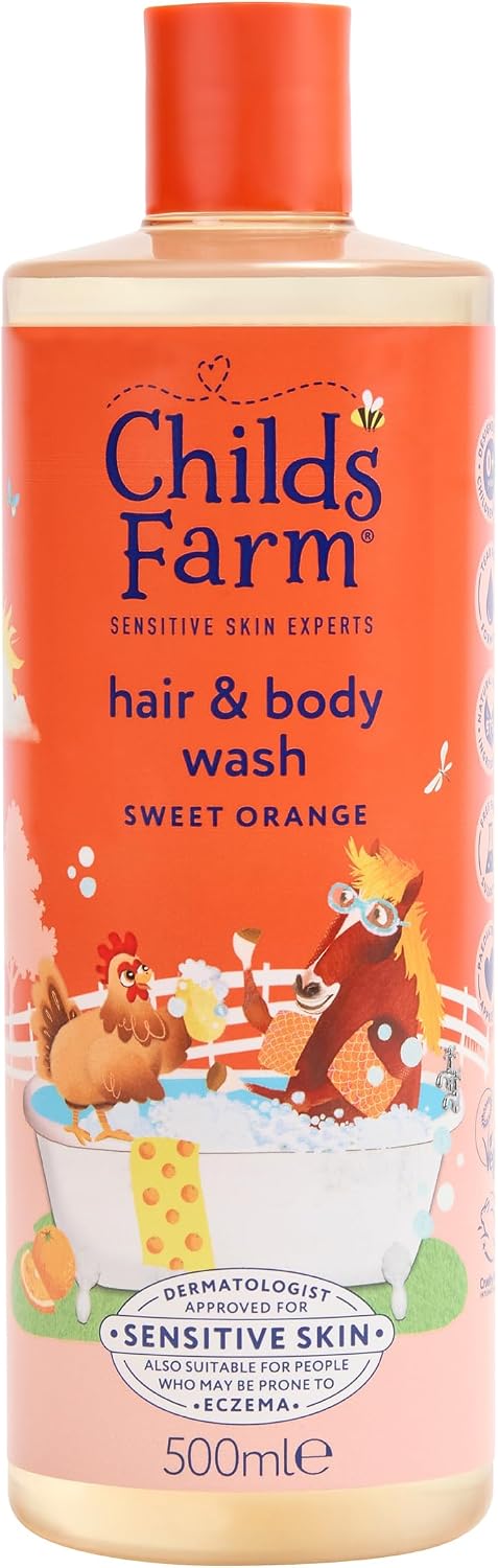 Childs Farm Kids Hair & Body Wash, Sweet Orange | Tear-free, Gently Cleanses | Suitable for Dry, Sensitive Skin, 500ml