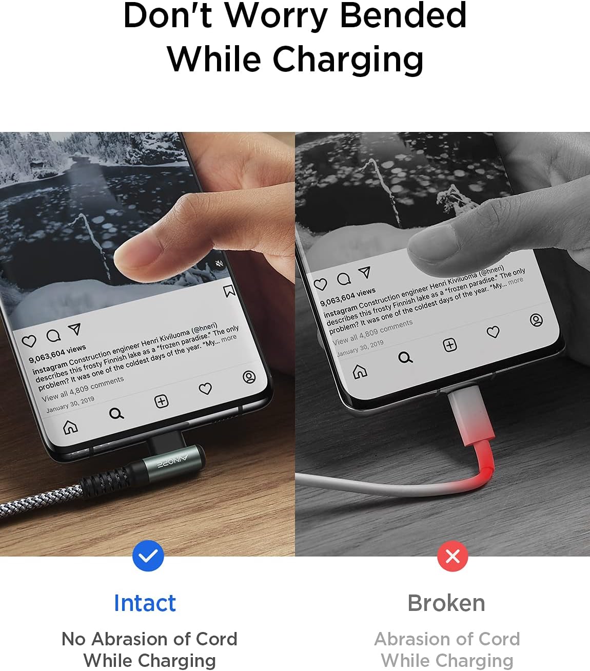 AINOPE USB C to USB C Cable 60W 3.1A, Type C to Type C Cable Right Angle, Compatible with Samsung Galaxy S21 S20, Note 20/10/9/8, MacBook Air/Pro 13'', iPad Mini 6/Pro/Air 2020,Pixel [0.5M]