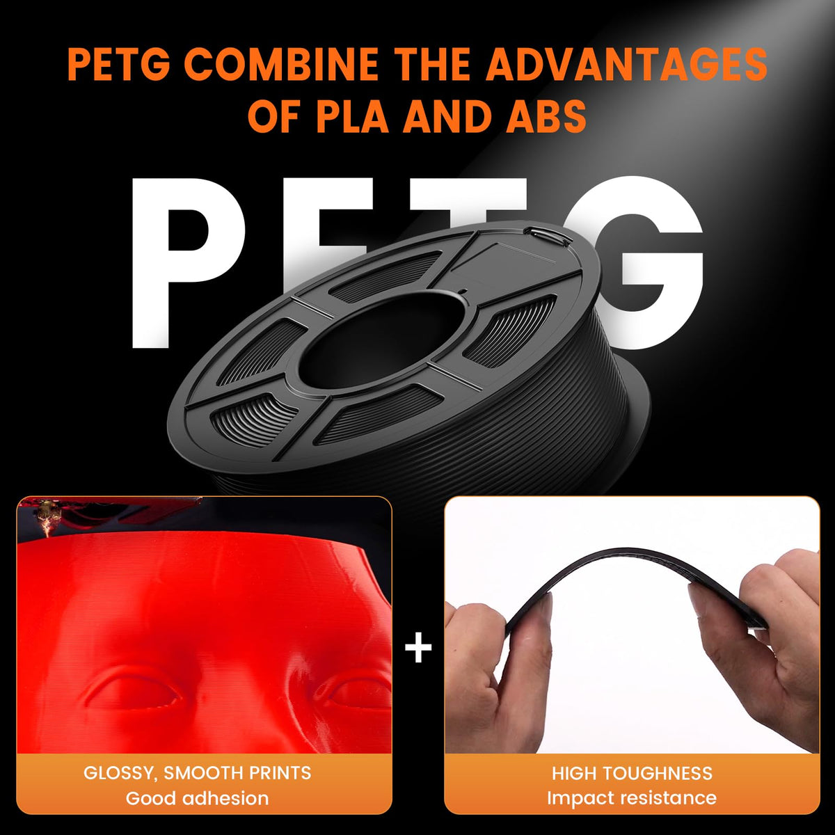 TECBEARS PETG Filament 1.75mm Black 1KG, High Strength & Toughness