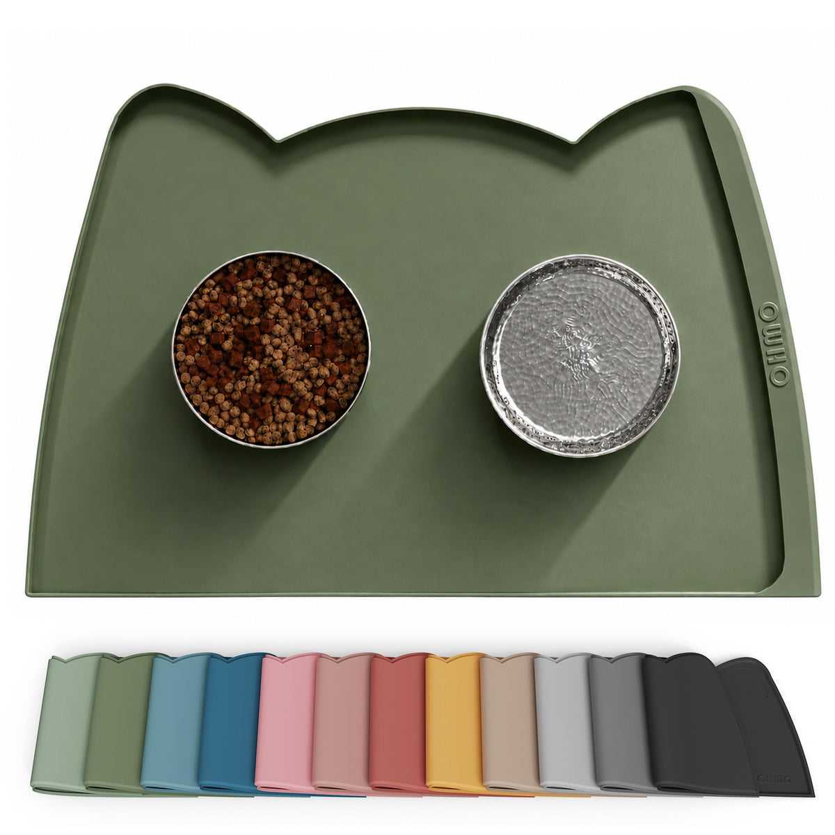 OHMO Silicone Cat Food Mat for Food&Water Bowls, 46x25cm, Camo Green