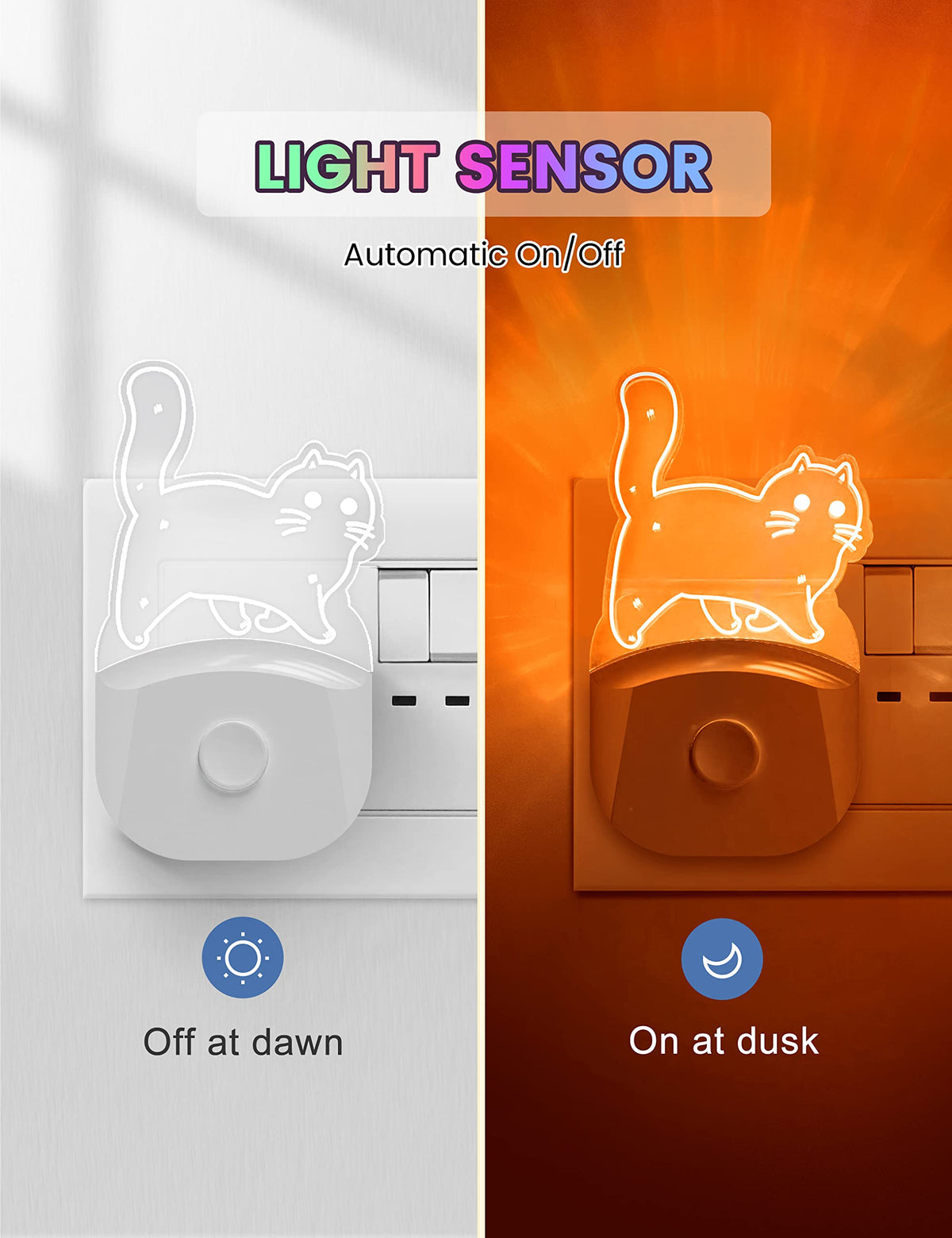Emeritpro Night Light Plug in Wall with Dusk to Dawn Sensor, Warm White+RGB