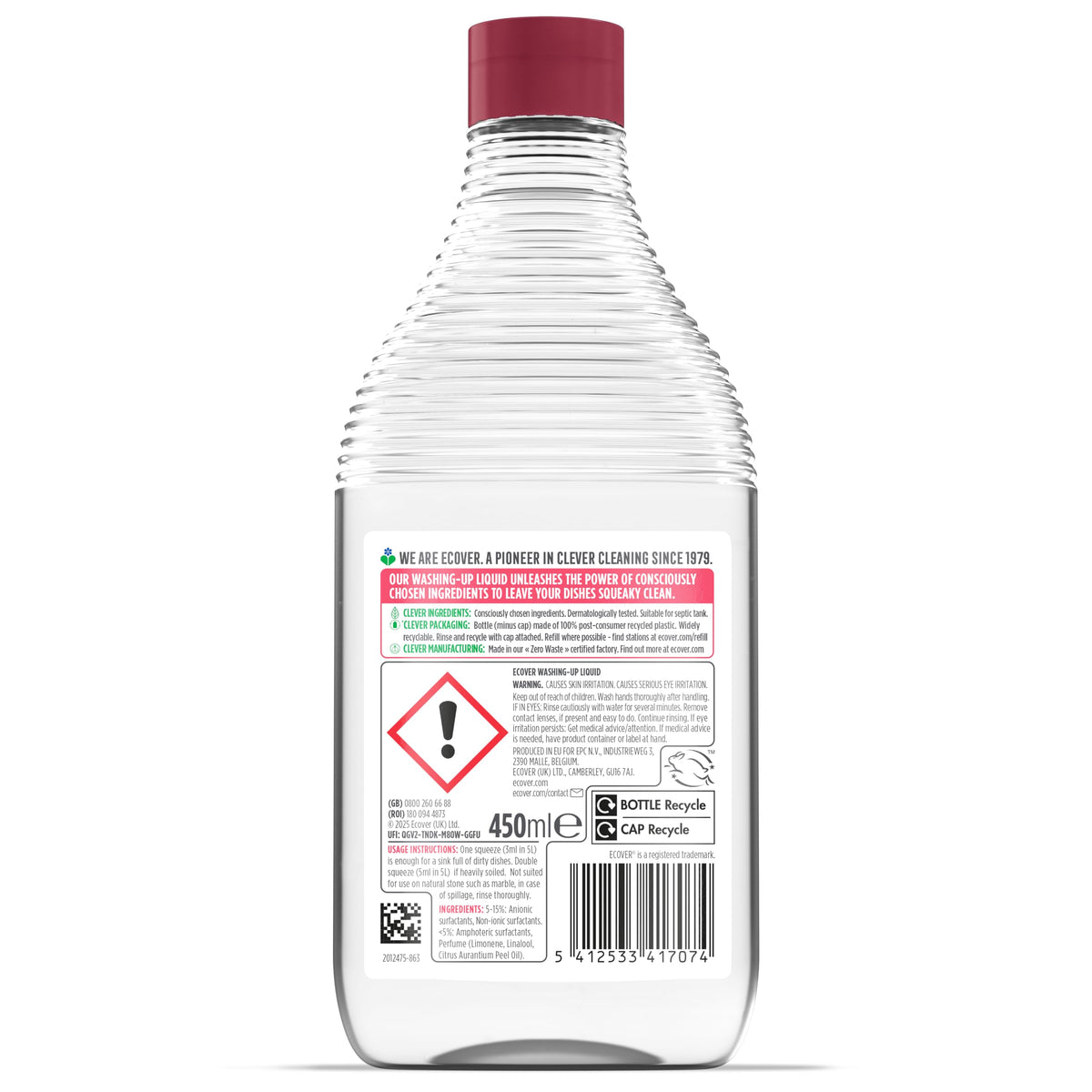 Ecover | Washing Up Liquid Zero | 6 x 450ml