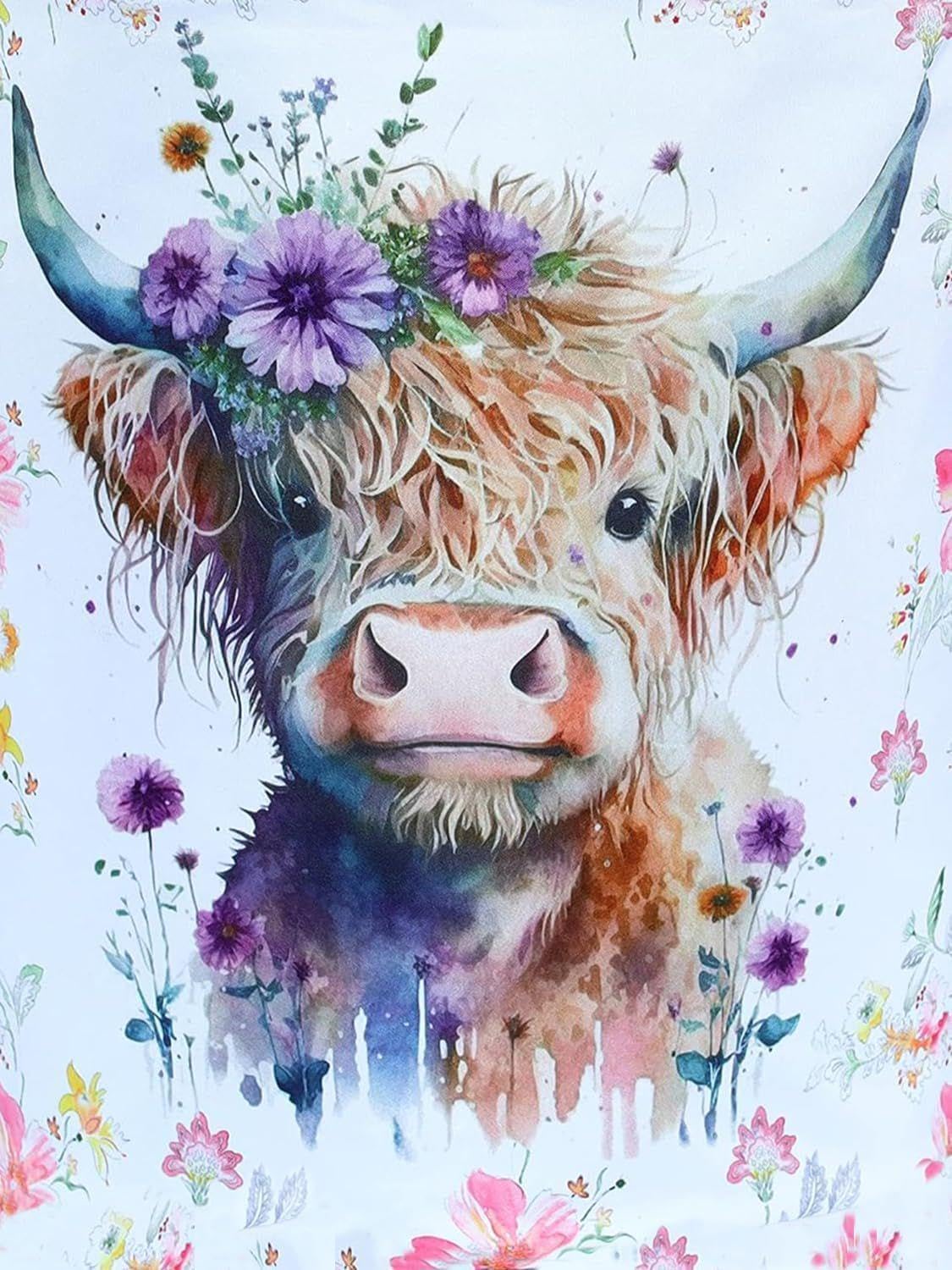 VARHHUXHA 5D Diamond Art Painting Kits for Adults, Cow and Flower Full Drill Crystal Art Kits for Adults, DIY Cross Stitch Arts Crafts Pictures Embroidery Kit for Beginner Home Wall Decor 30x40