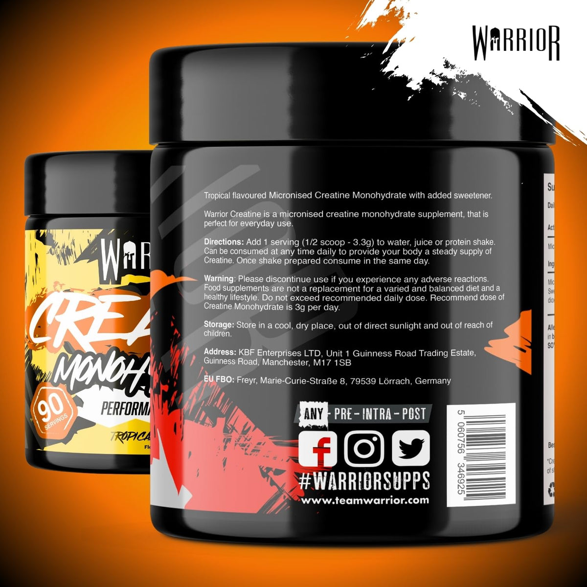 Warrior Creatine Monohydrate Powder 500g Pure Micronised (166 Servings)