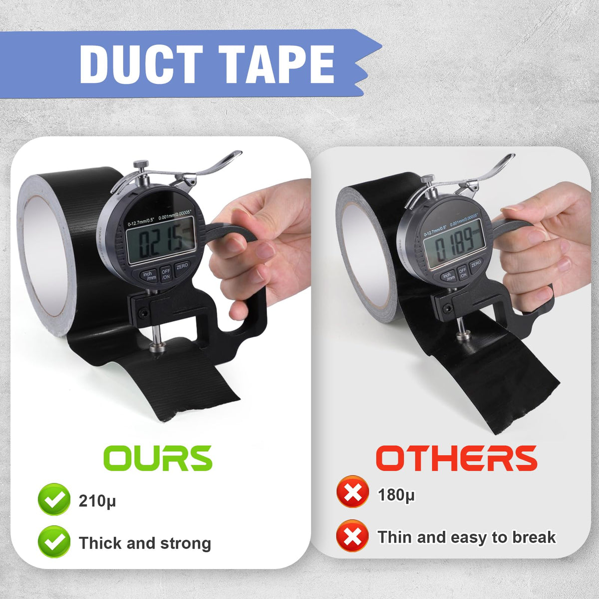 3 Rolls Duct Tape 48mm x 18m 8.5Mil, Silver Gaffer Tape 210μ