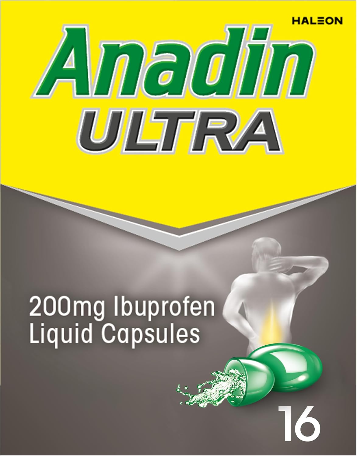 Anadin Ultra Ibuprofen Back & Muscle Pain Relief Liquid Capsules, Pack of 16