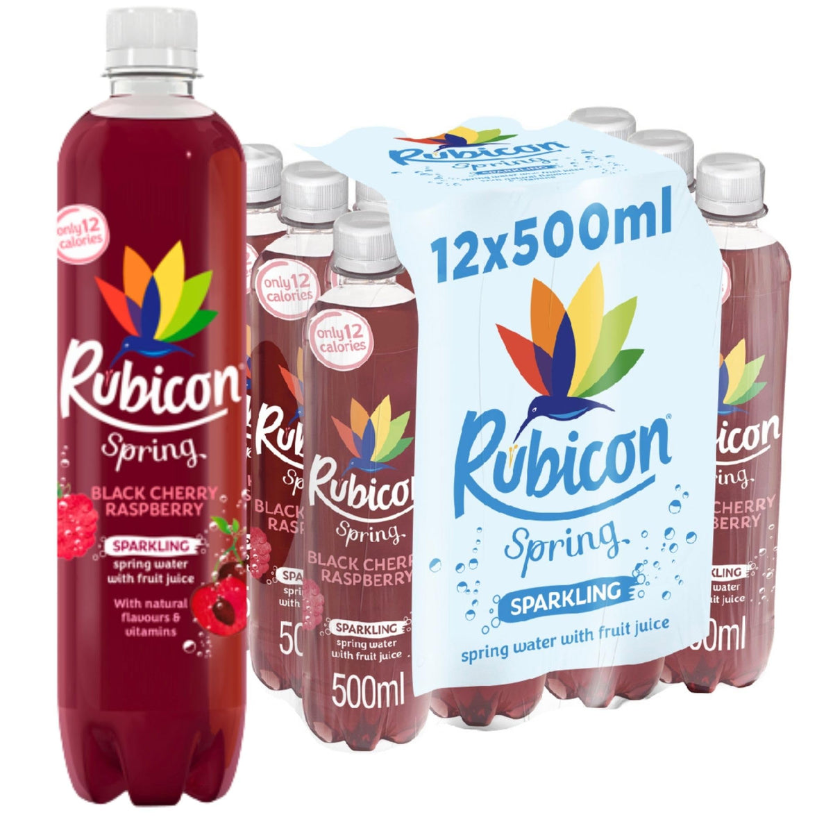 Rubicon Spring Black Cherry Raspberry Flavoured Water, 12 Pack, 330ml Cans