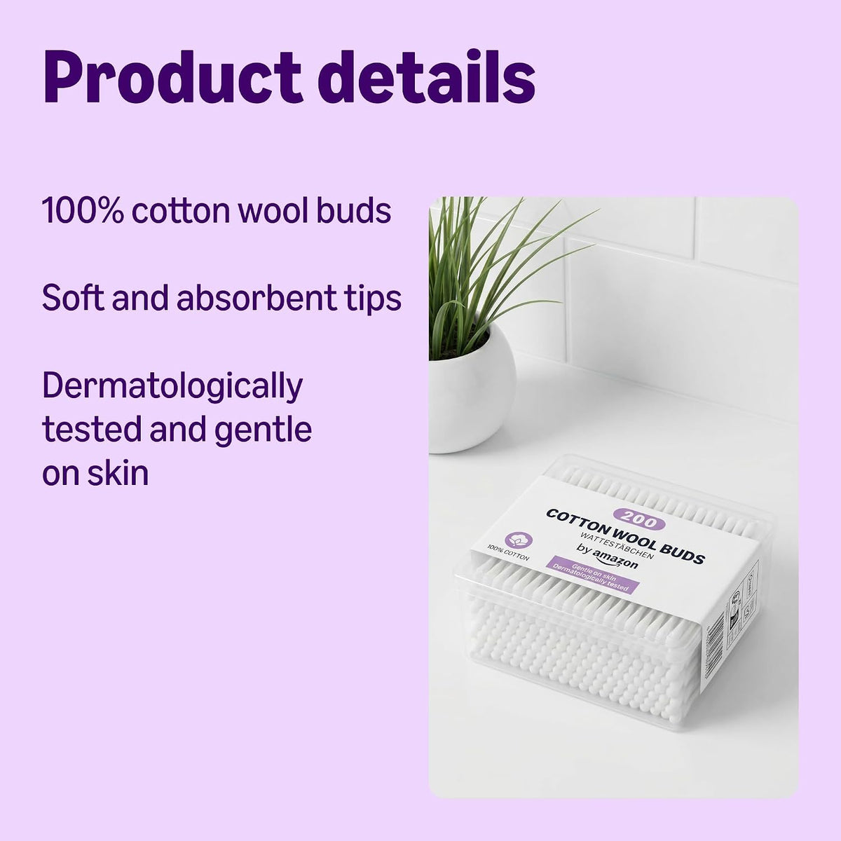 by Amazon Cotton Buds, 100% Cotton, 200 Units