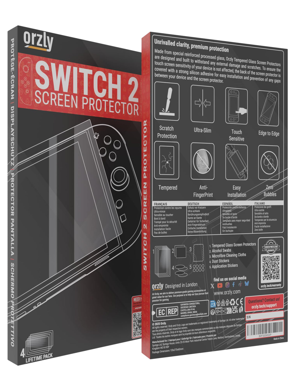 Orzly Glass Screen Protector for Nintendo Switch OLED 2024 Console Accessories (Pack of 4) - Tempered Glass Life time Edition