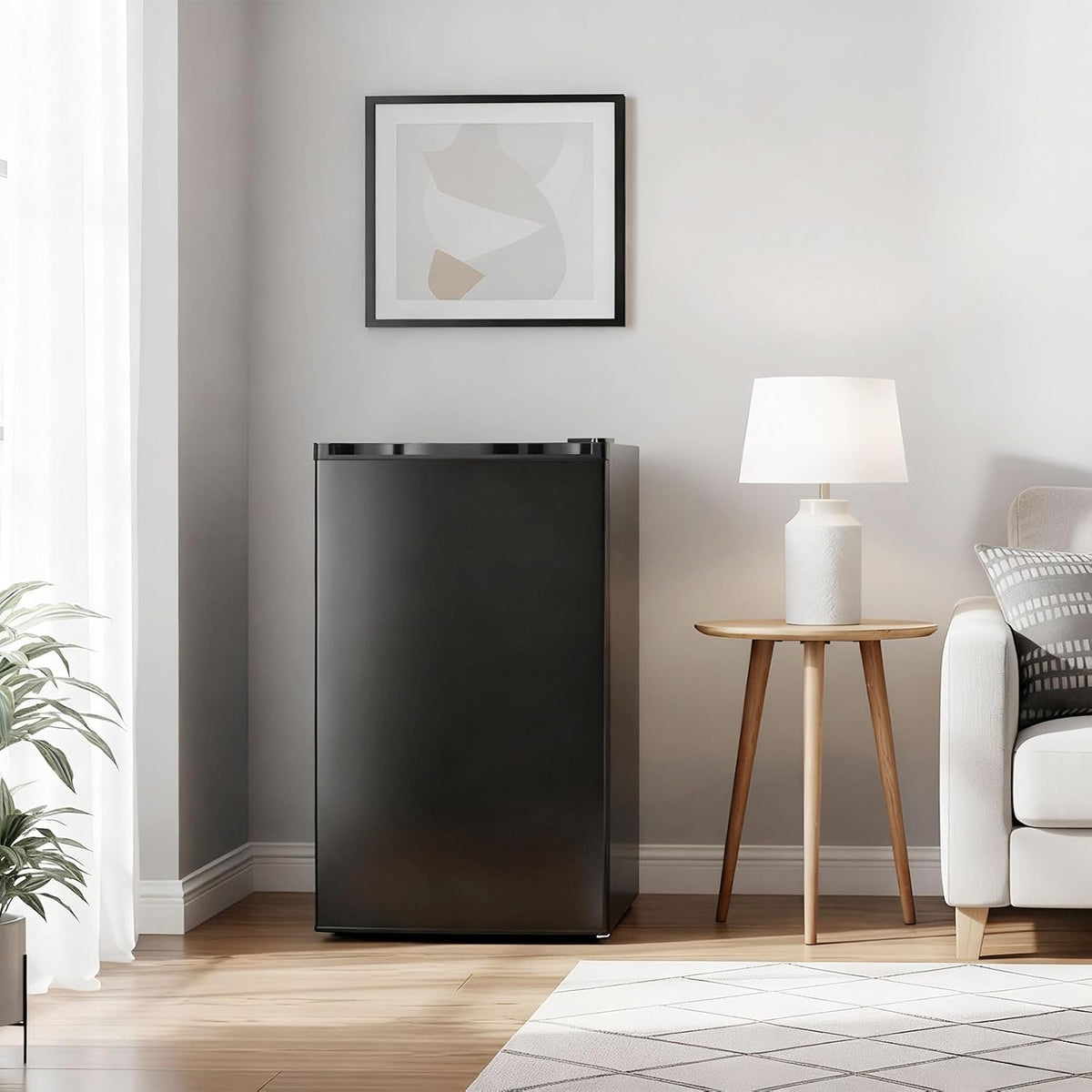 91 L Mini Fridge with Freezer, Single Door Small Refrigerator, Dorm Fridge with 7 Adjustable Thermostat, Energy Saving, Low Noise, Compact Refrigerator for Office, Bedroom, Dorm, Black