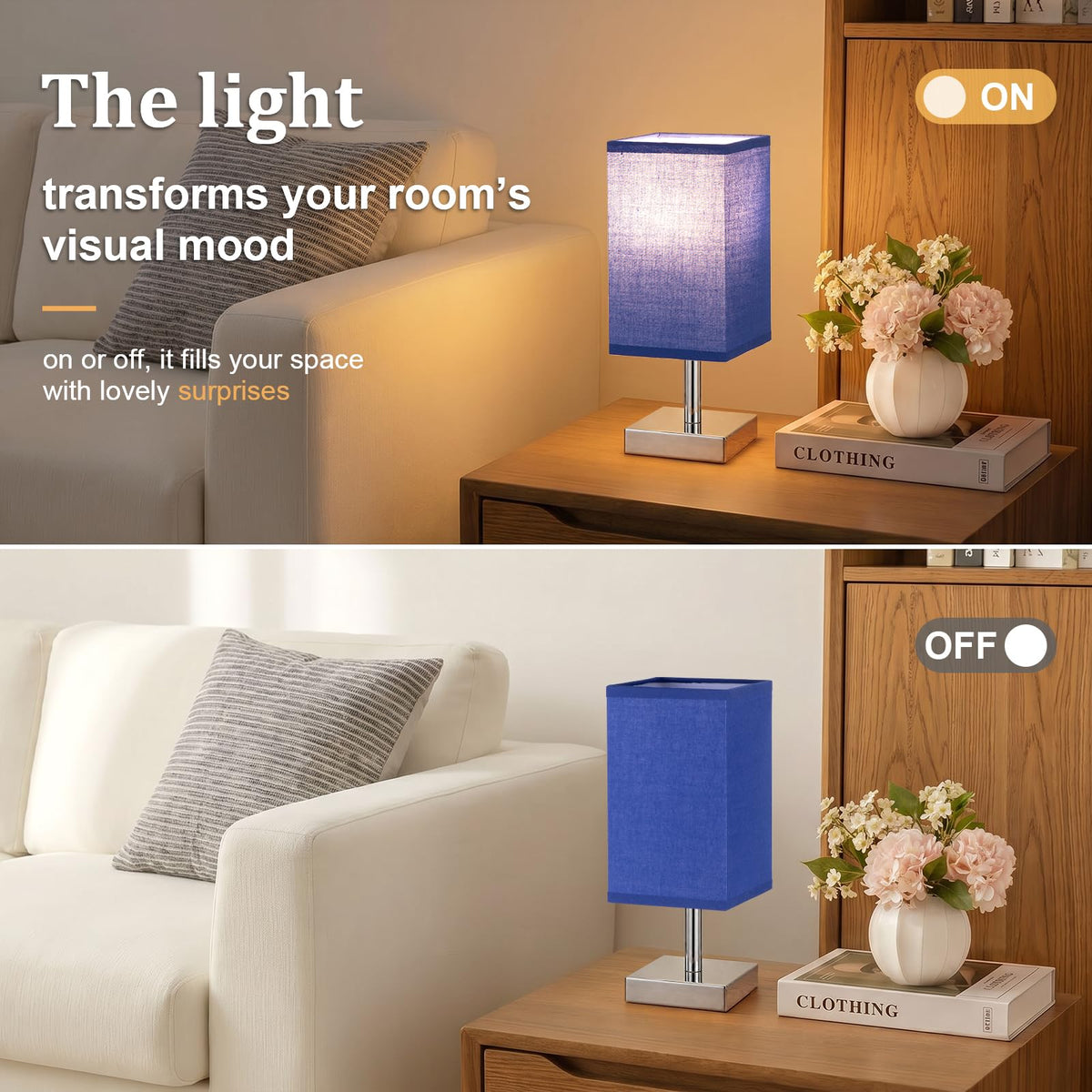White Table Lamp for Bedroom, Small Bed Lamp with for Bedroom, Silver Base(Bulb Included)