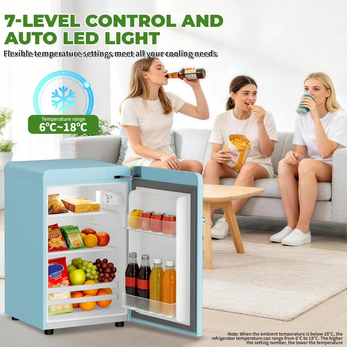 LIKEEM Retro Mini Fridge 72L, 43dB Quiet, Vintage LED Cooler, 7 Temp