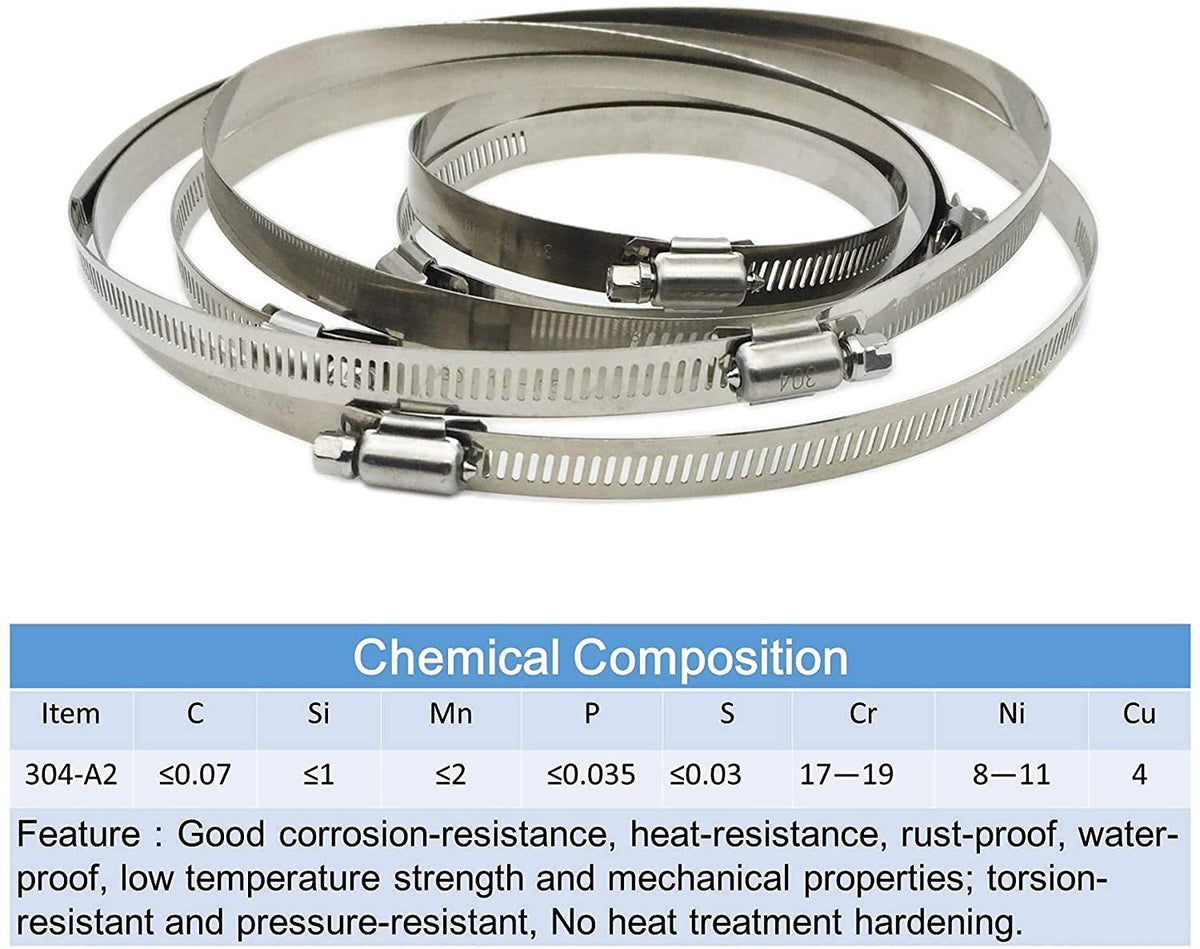 8Pcs 118-140mm Hose Clips Adjustable 304 Stainless Steel Duct Clamps