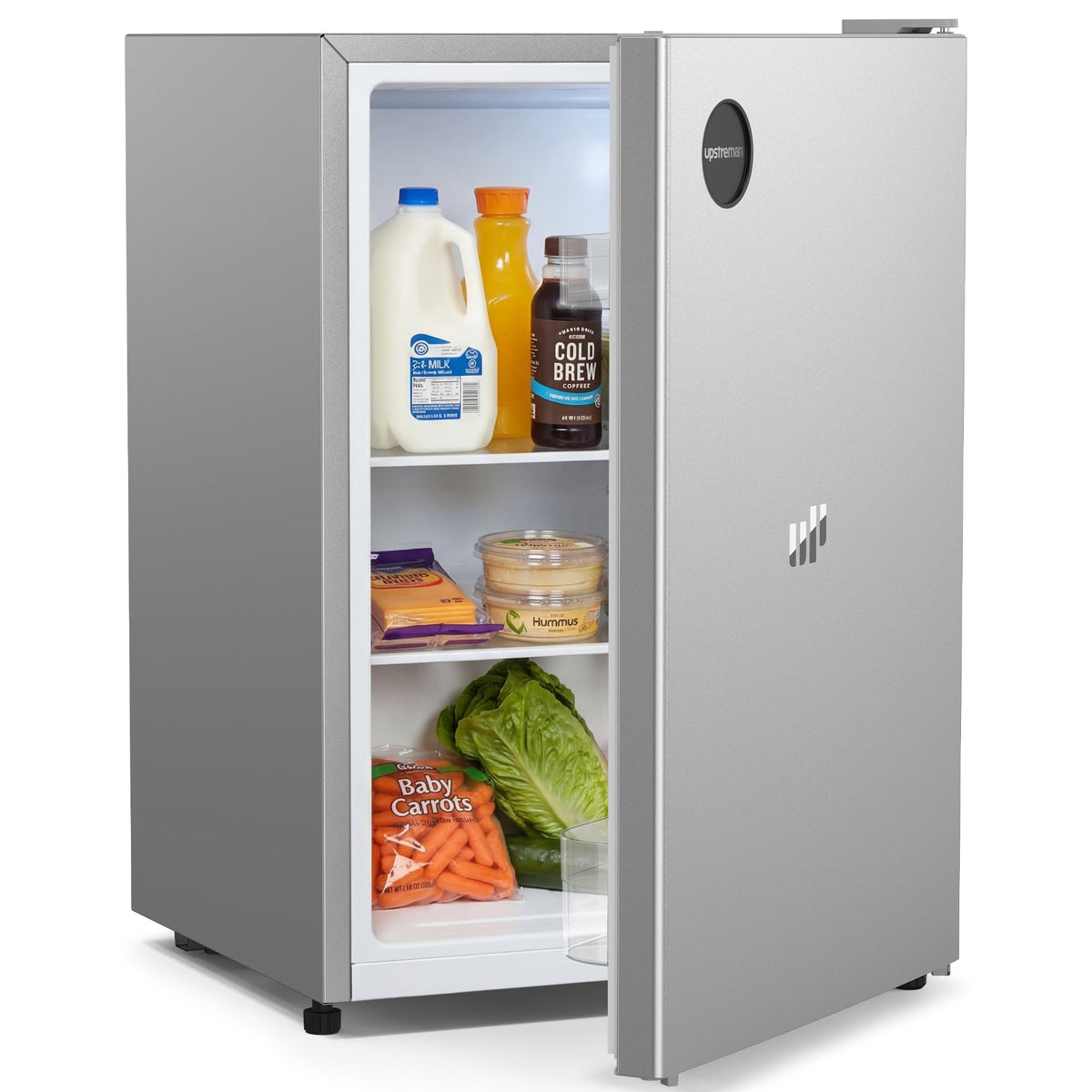 Upstreman 71L Fridge Without Freezer Compartment, 1-10°C 7-Step Temperature Control, LED Lighting, 40dB Quiet, Energy-Saving Full-Size Refrigerator for Bedroom, Office, Kitchen, CR71-Dark gray