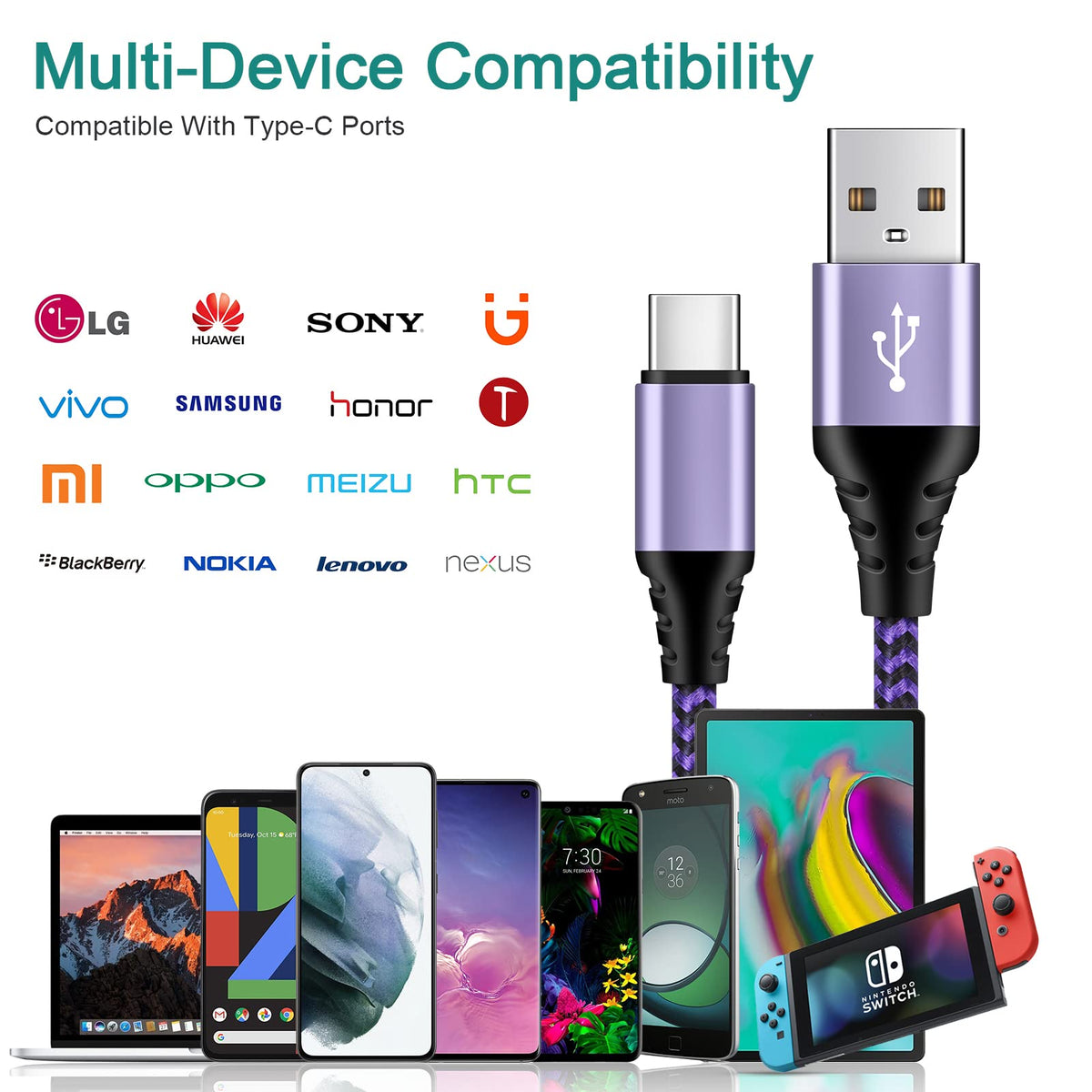 USB C Cable, 6FT/4Pack USB A to USB C Charge Lead Fast Charge Cord