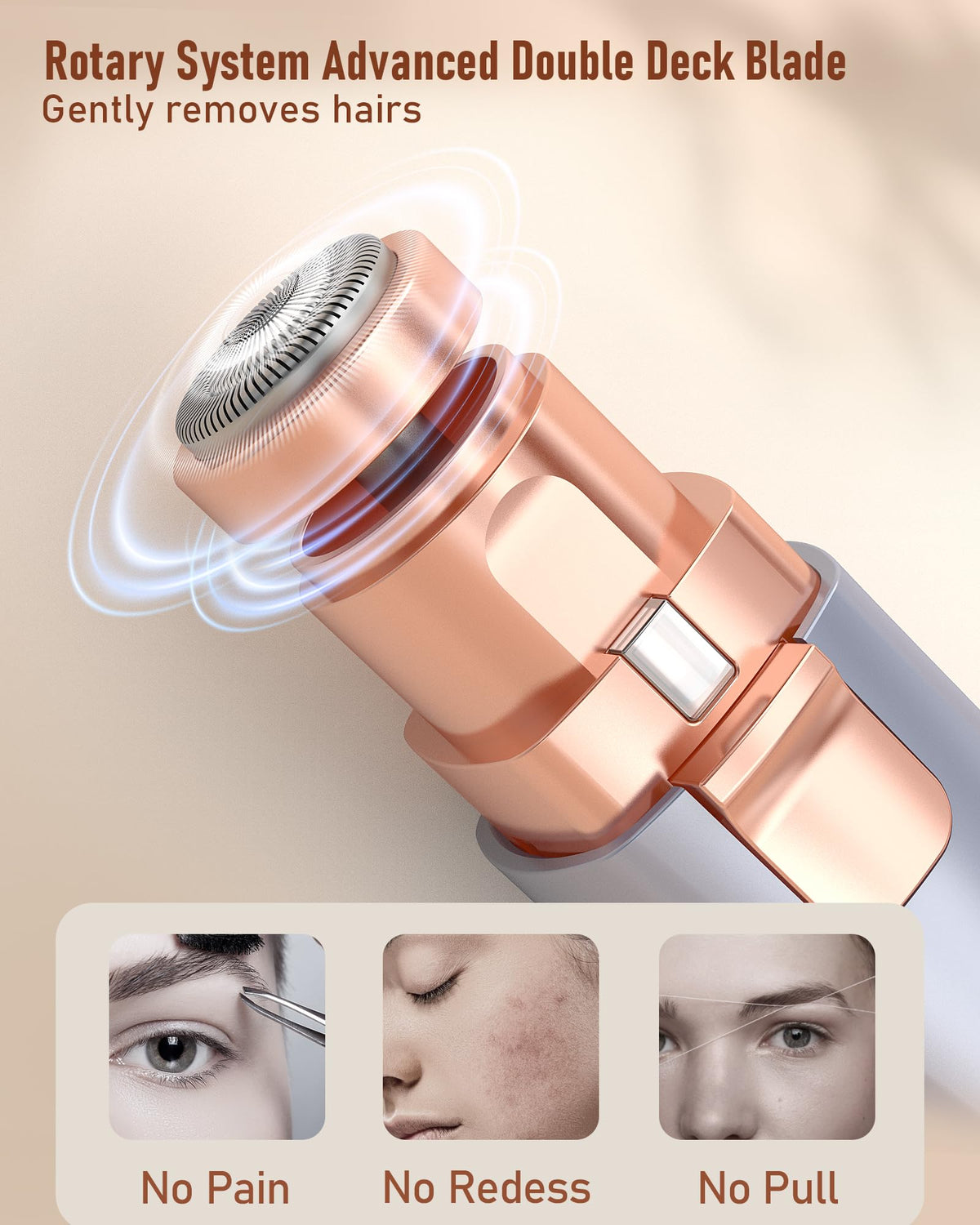 Eyebrow & Facial Hair Trimmer for Women: 2 in1 Rechargeable Facial Hair Removal and Eyebrow Shaver, Painless Shaving with Built-in LED Light - Perfect for Face, Lips, and Body