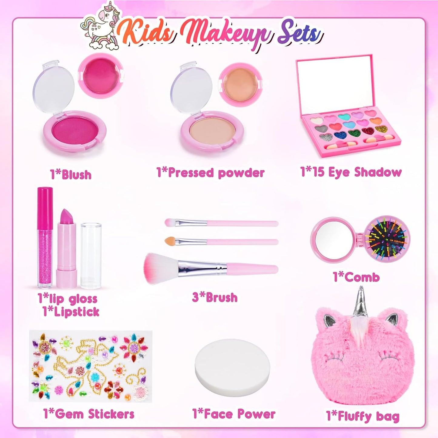Hapikids Kids Makeup Sets, 4 5 6 Year Old Girl Gifts for 3-12 Year Olds Toys Age 4 5 6 7 8 Unicorn for Girls Make Up Set Birthday Gifts for Girls Kids Toys Pretend Unicorn