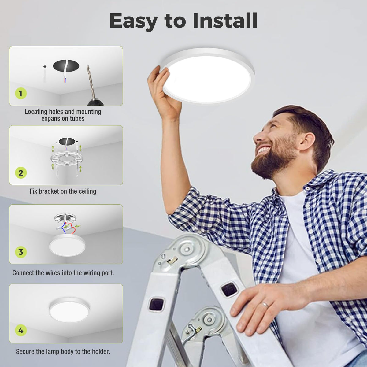 hepside Bathroom Light, 3000K/4000K/6500K 3 Color Temperature LED Ceiling Light, 15W 1500LM, Waterproof, Round, Small, Modern, Flush Ceiling Light for Bathroom, Kitchen, Bedroom, Black