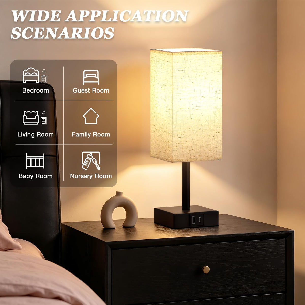 Pink Touch Lamp, Bed Lamp with Dual USB Charging Ports, Pink-Base (Bulb Included)