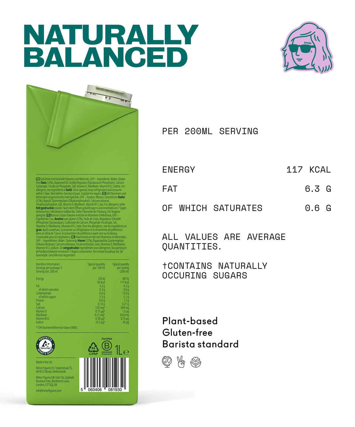 Minor Figures Barista Oat (Organic) – Perfect for Smooth, Silky Coffees – Vegan – Non-Dairy – Shelf-Stable – 1L x 6 Cartons