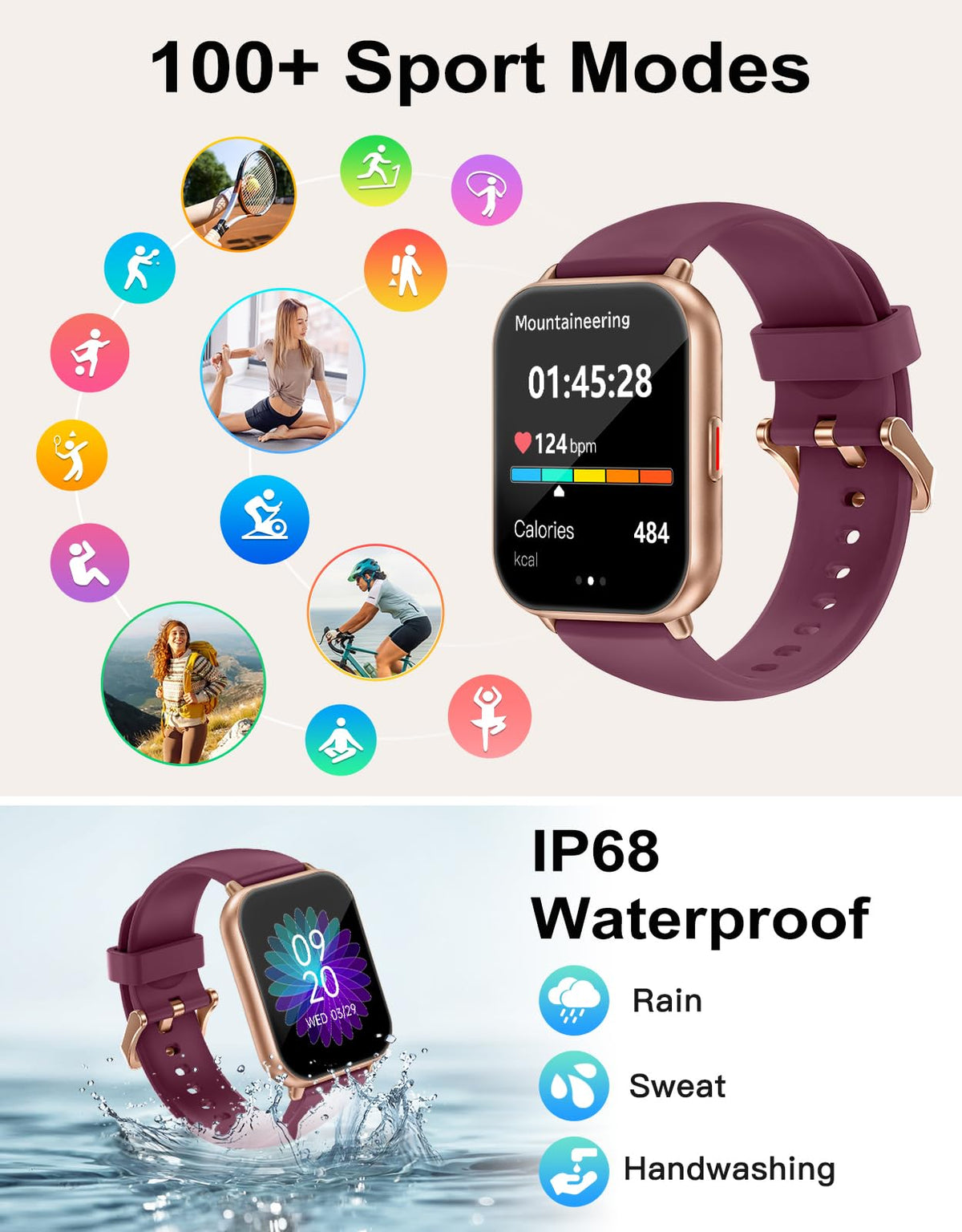 RUIMEN Smart Watch Answer Dial Call,Smart Watches for Women Men 1.85" HD Screen Fitness watch with SpO2 Heart Rate Sleep Monitor Step Counter Waterproof 100+ Sports Mode for Android iOS (2 Bands)