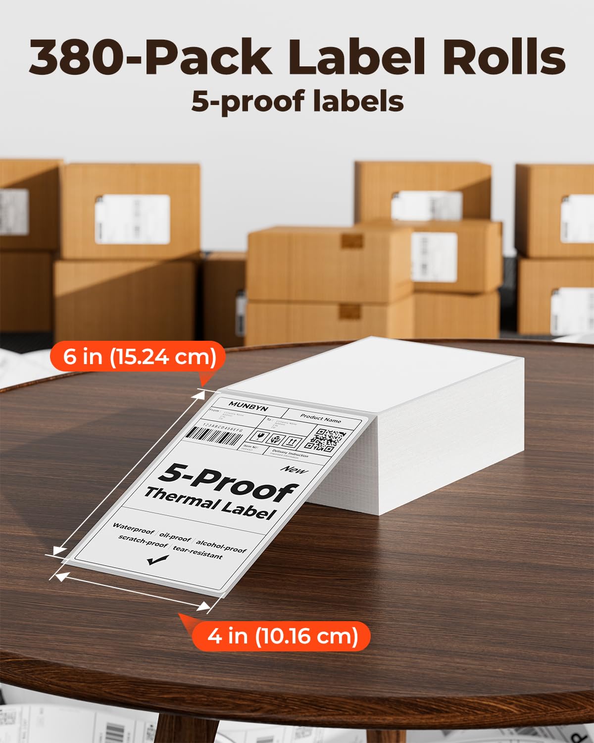 MUNBYN 4x6 Direct Thermal Labels, Fanfold Shipping Label Paper for Thermal Printer, Pack of 1000 Permanent Adhesive Labels for Shipping Packages