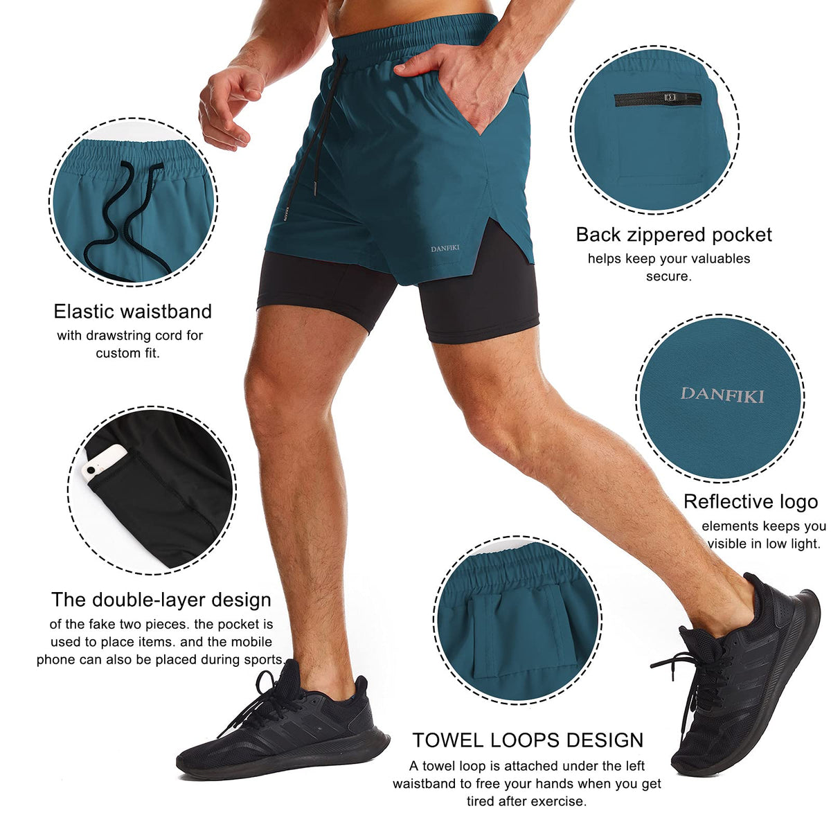 Mens Running Shorts Men's Gym Sports Short 2 in 1 with Phone Pocket Lightweight Quick Drying