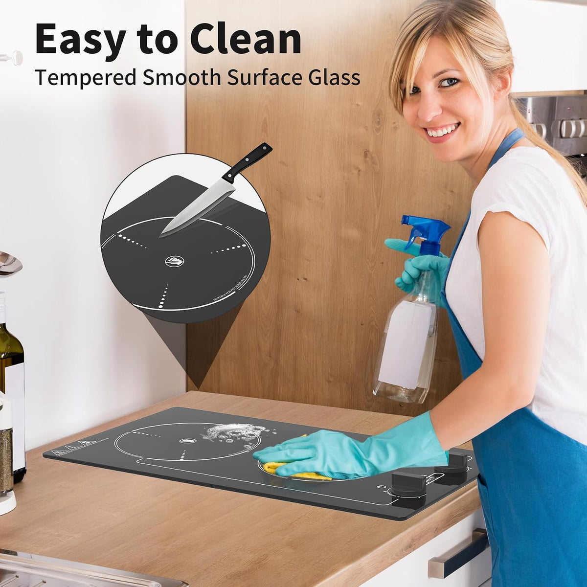 VBGK 2 Ring Electric Hob with Knob, 220V 3000W Double Ceramic Hob, 9 Power Levels, Kids Lock & Timer, Hot Surface Indicator, Overheat Protection, Knob and Touch Control Double Electric Hob