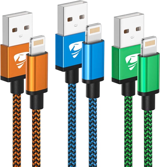 3Pack 2M iPhone Charger Cable, Long iPhone Charging Cable MFi Certified Lightning Cable Fast Charging Cord Braided i Phone Charger Lead USB Cord for Phone 14 13 12 11 Pro Max XS XR 8 7 6 SE, iPad
