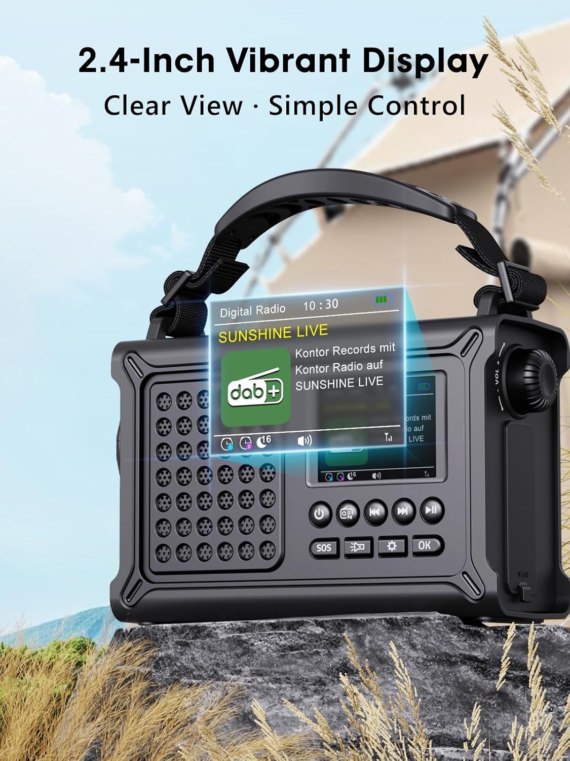 ROCAM DAB Wind Up Radio Solar Battery Torch 12000mAh Rechargeable Battery