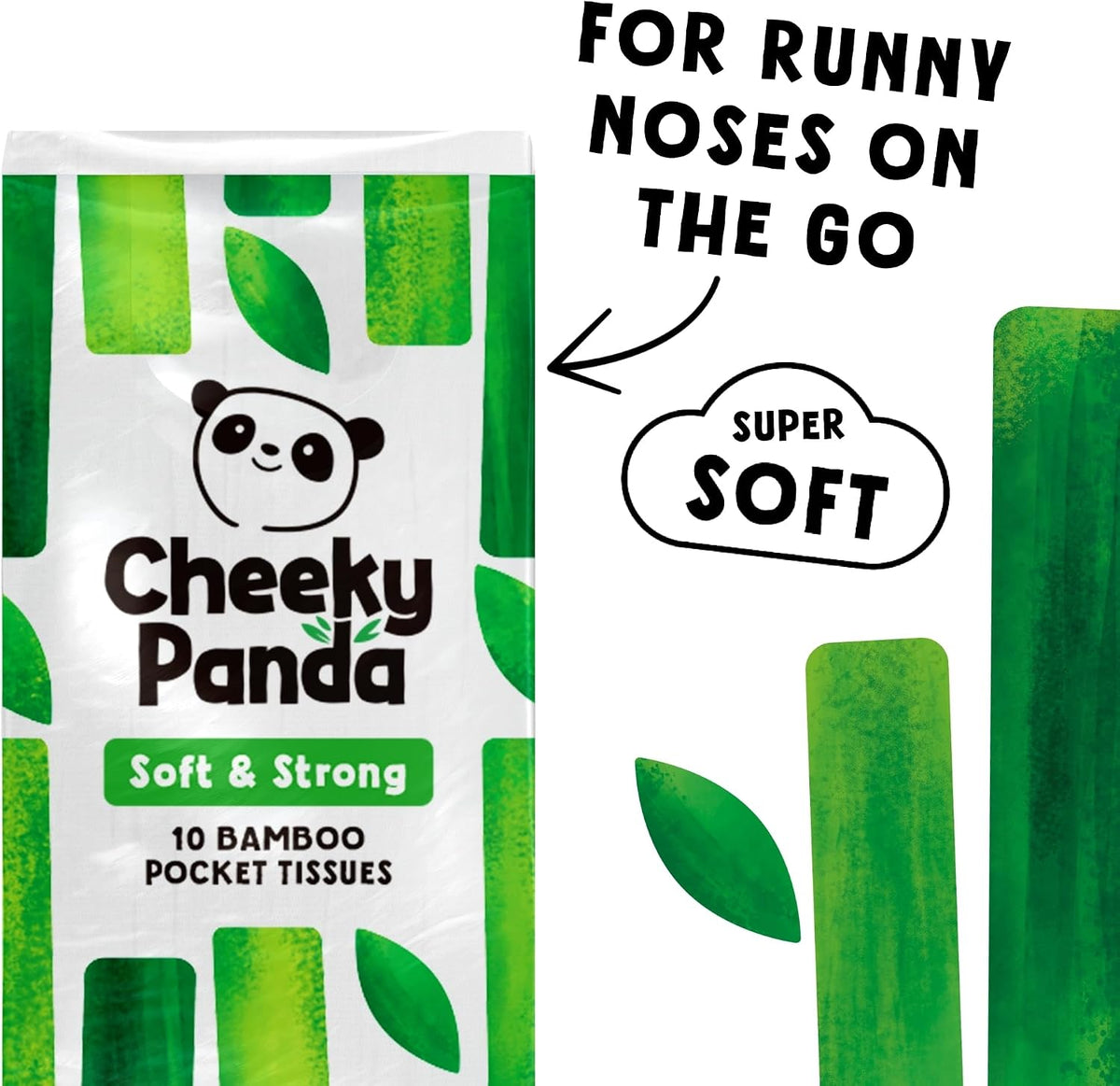 The Cheeky Panda Bamboo Pocket Tissues, 8 Pack of 10 Hypoallergenic Tissues, Ultra Soft, 3-Ply, White, Travel Size