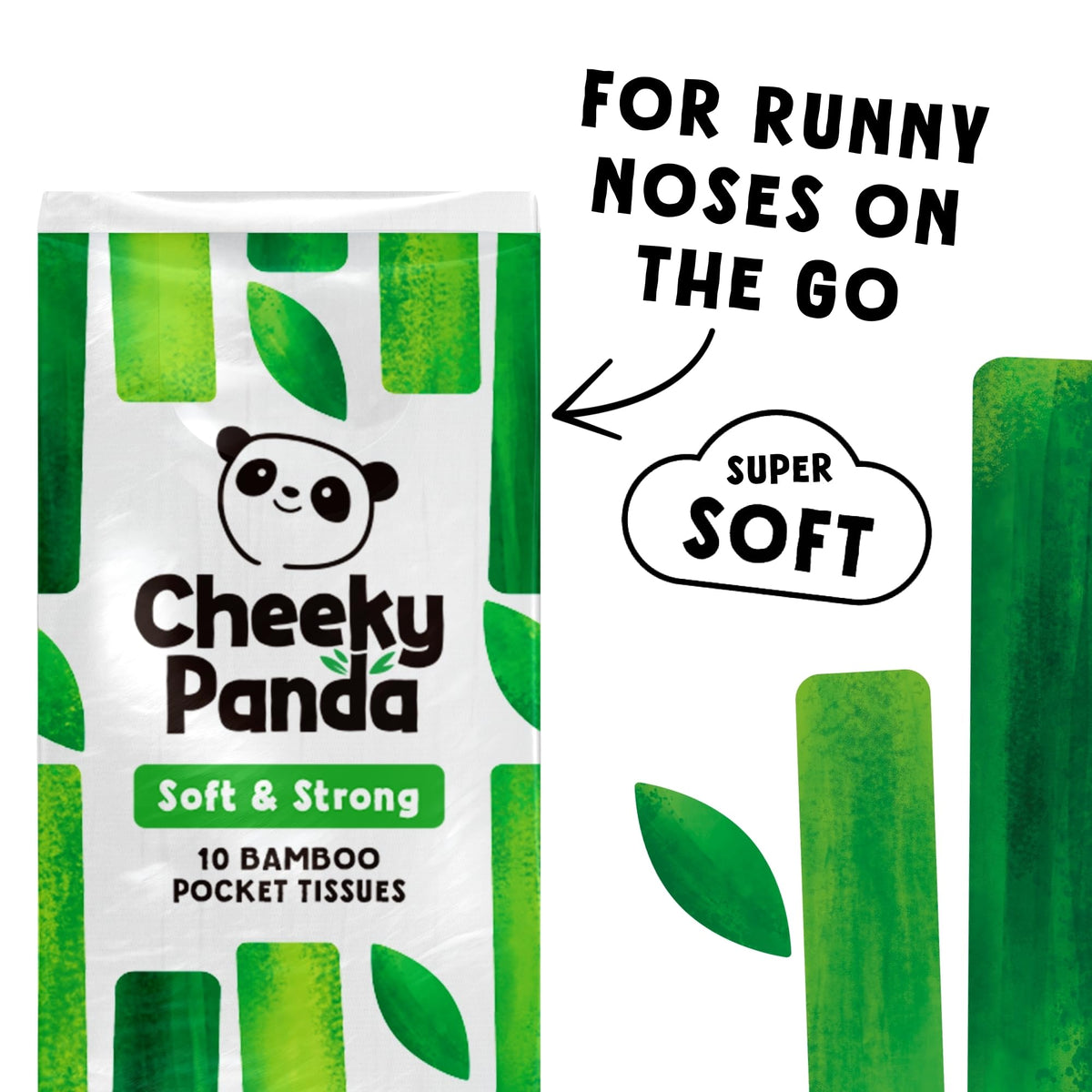 The Cheeky Panda Bamboo Pocket Tissues, 8 Pack of 10 Hypoallergenic Tissues, Ultra Soft, 3-Ply, White, Travel Size
