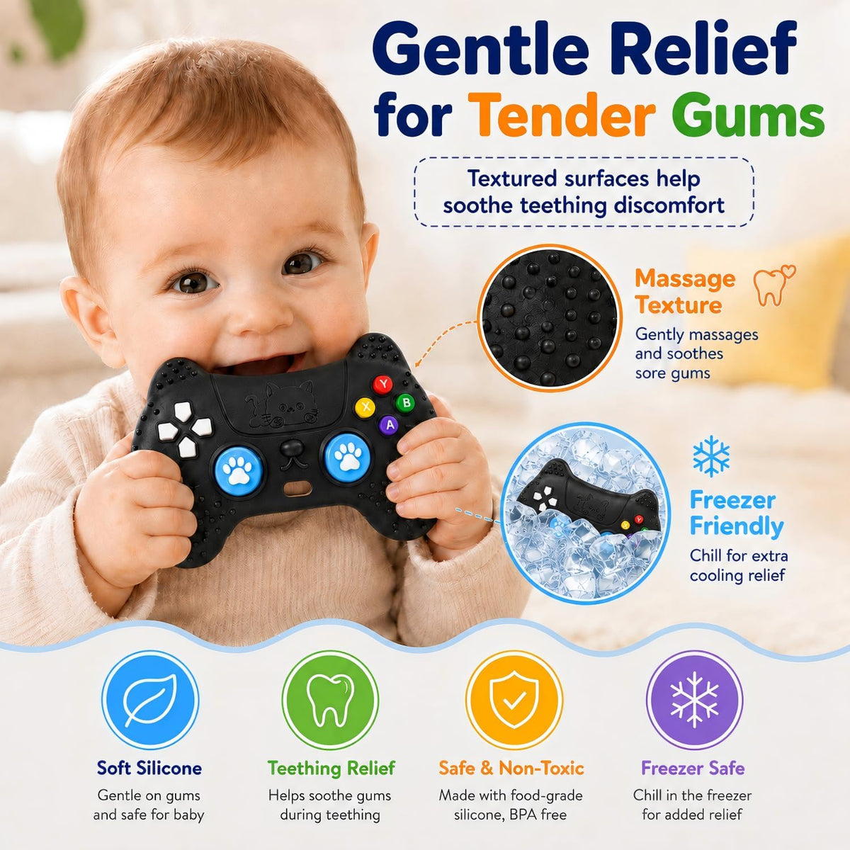 AiTuiTui Baby Teether for Teething Relief Baby Toys 0 3 6 9 12 Months, Sensory Silicone Remote Control Baby Teether Toy for Babies Newborn Infant Boy Girl Autism Toys for Baby Gifts