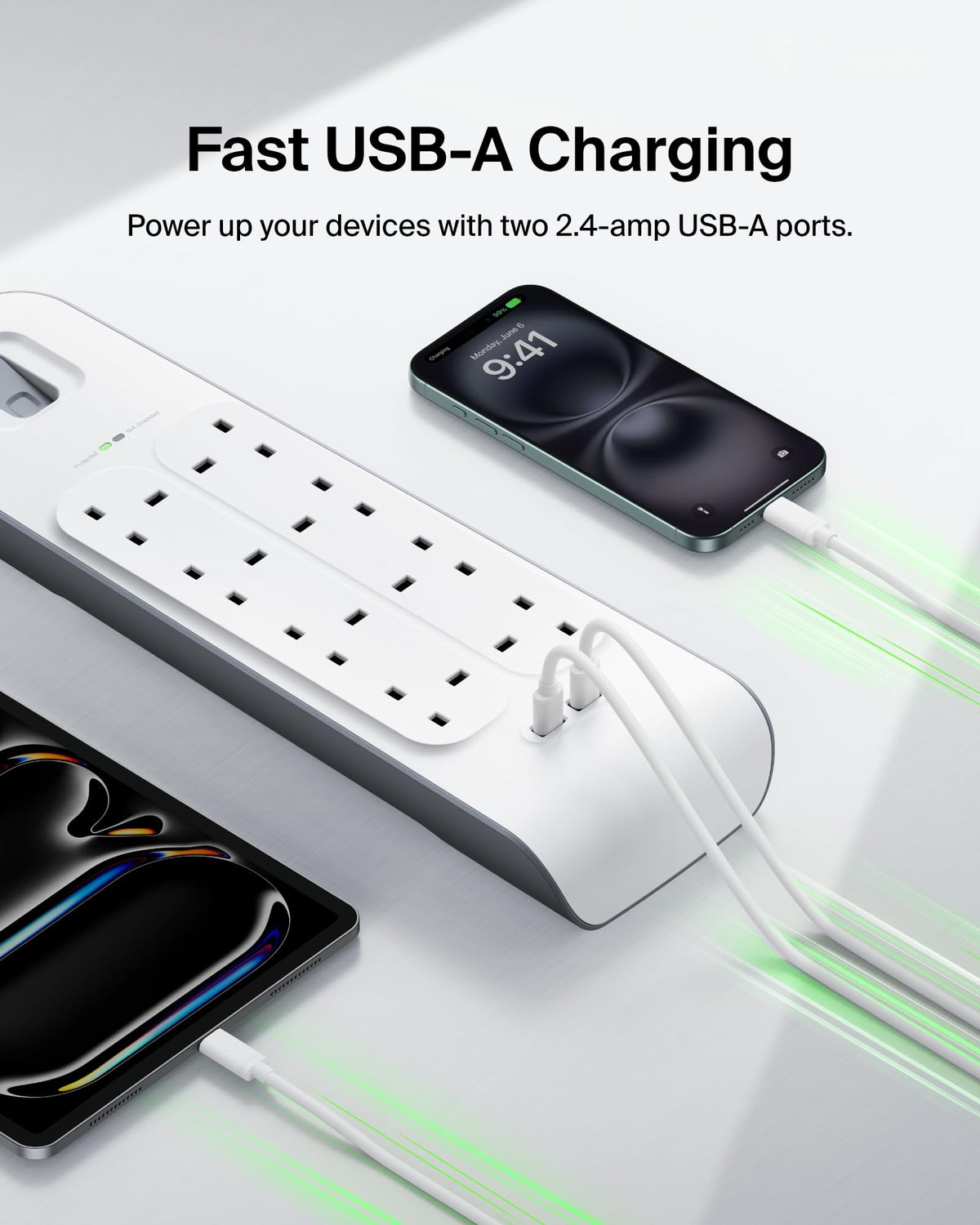 Belkin 4 Way/4 Plug 2 m Surge Protection Extension Lead Strip, White