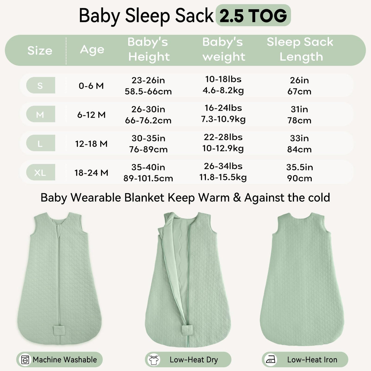 Unnivoll Baby Sleeping Bag 2.5 Tog 0-6 Months 100% Cotton Winter Sleeping Bag Baby 2-Way Zipper Quilted Sleep Sack for Newbron Infant Warm Soft Apricot
