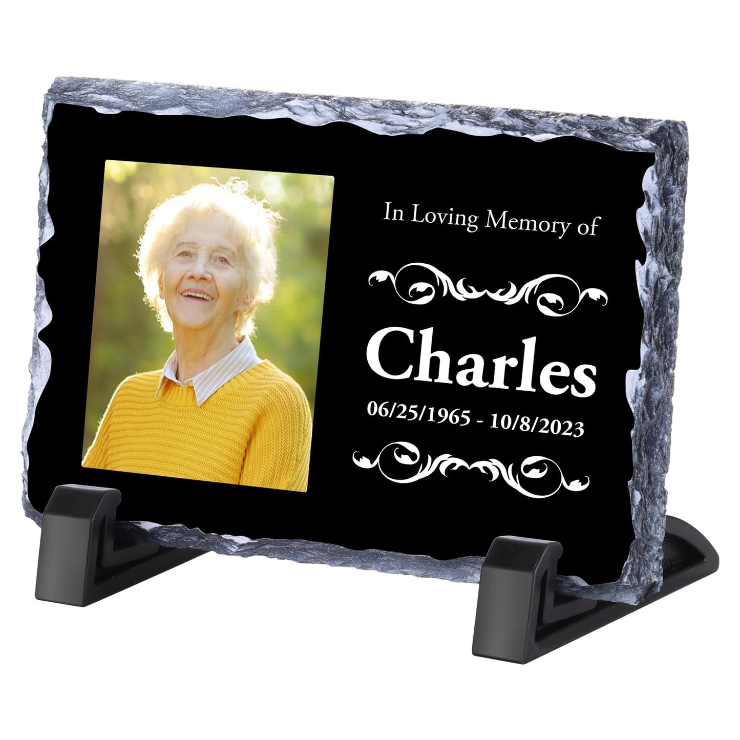 Personalised Memorial Plaque, Custom Rock Slate Frame with Photo Text, Customised Memorial Gifts for Loss of Loved One, Cemetery Decorations for Grave