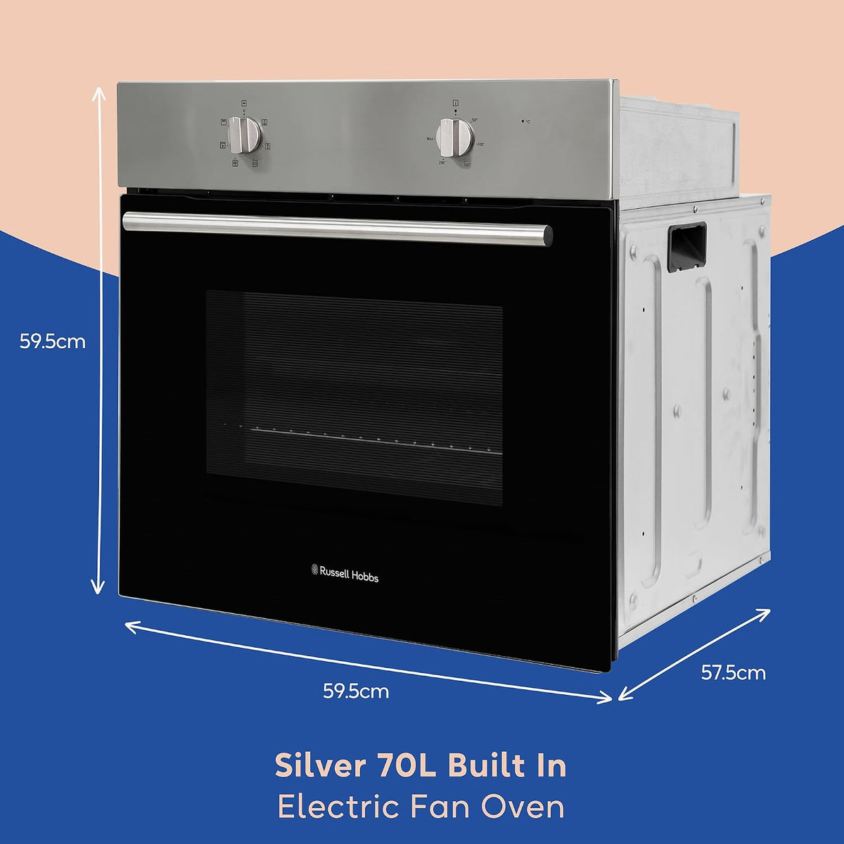 Russell Hobbs 70L, 60cm Wide, Single Electric Built-in Fan Oven and Grill in Stainless Steel, 6 Oven Functions, RHFEO7004SS