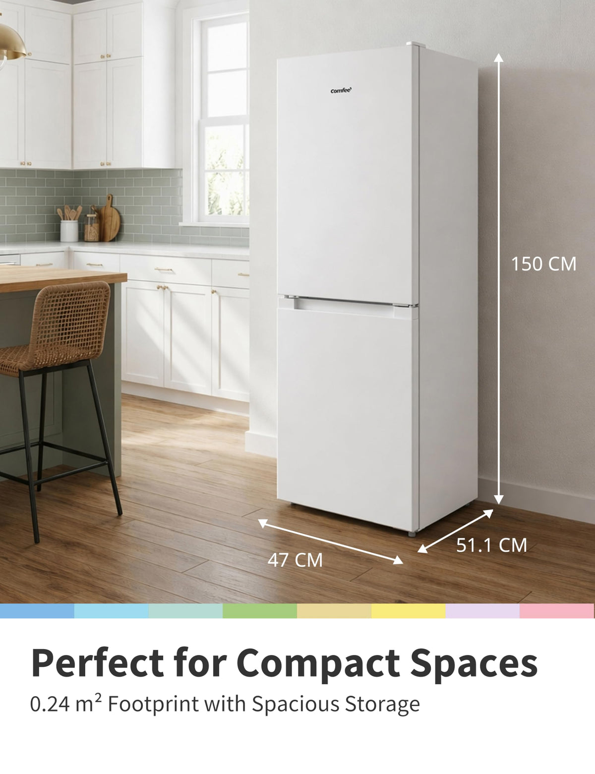 COMFEE' 87L Under Counter Fridge Freezer, Reversible Door, RCT87BL2(E)