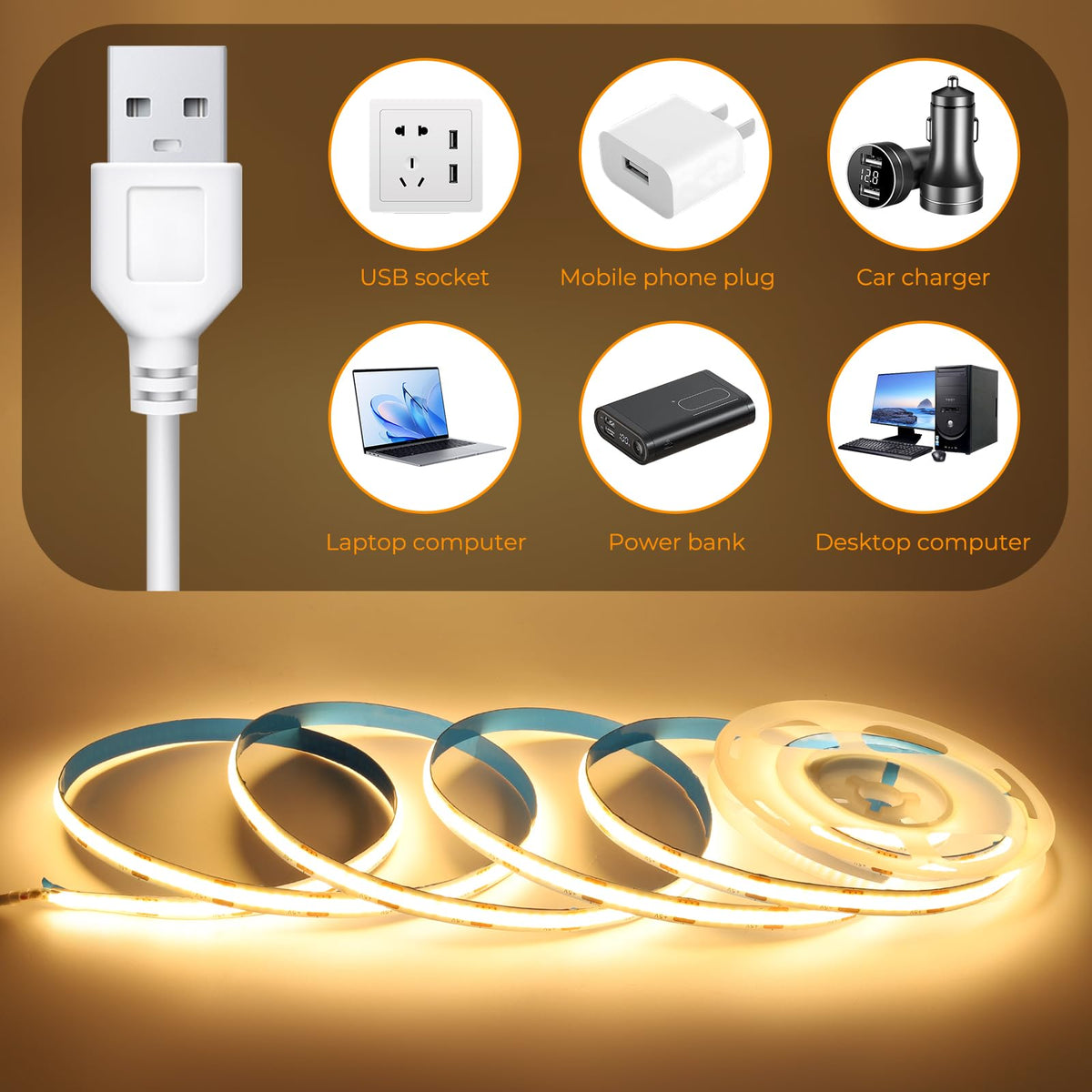 COB LED Strip 3m, 24V, Dimmable, Remote, Warm White, 2700K