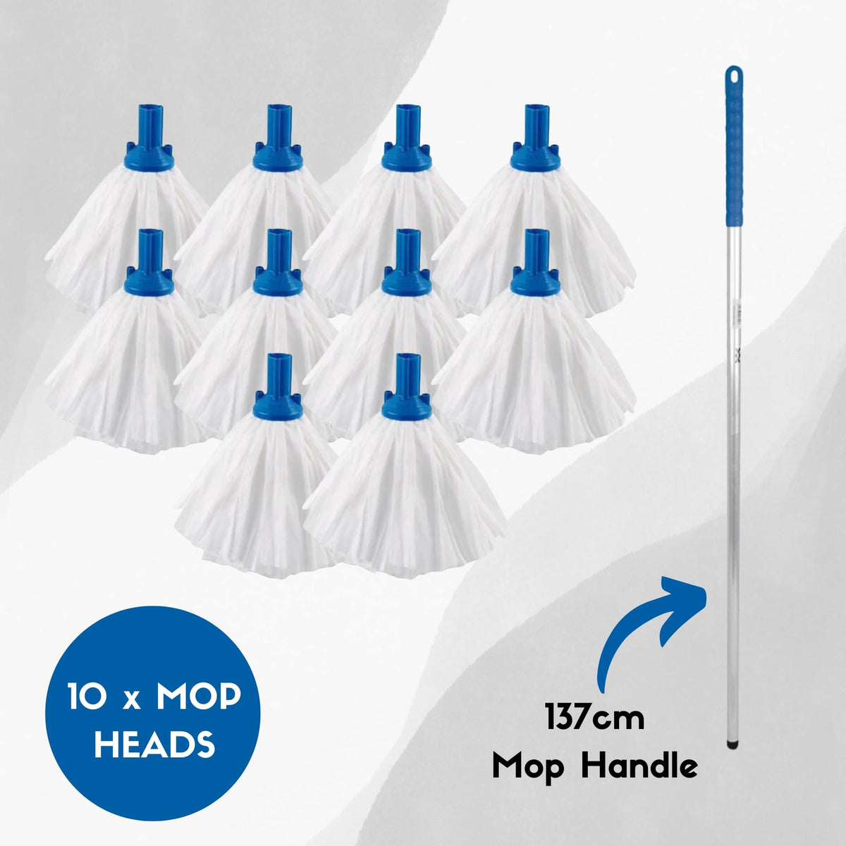 Avern Exel Mop Heads BIG White Push Socket Fit Mop Heads (Pack Of 10) Disposable Super Absorbent Heavy Duty Mops - Colour Coded - Robert Scott (Blue (10 Pack))