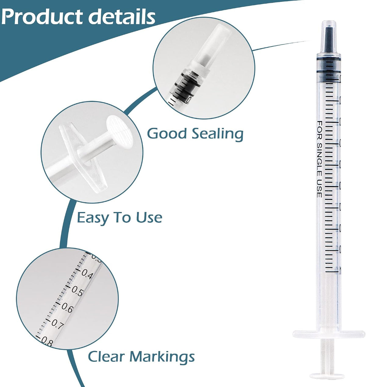 100Pcs 1ml Plastic Syringes With Caps No Needle Colostrum Syringe for Refilling and Measuring Liquids, Scientific Labs, Plant Watering, Pet Feeding ,Glue Applicator