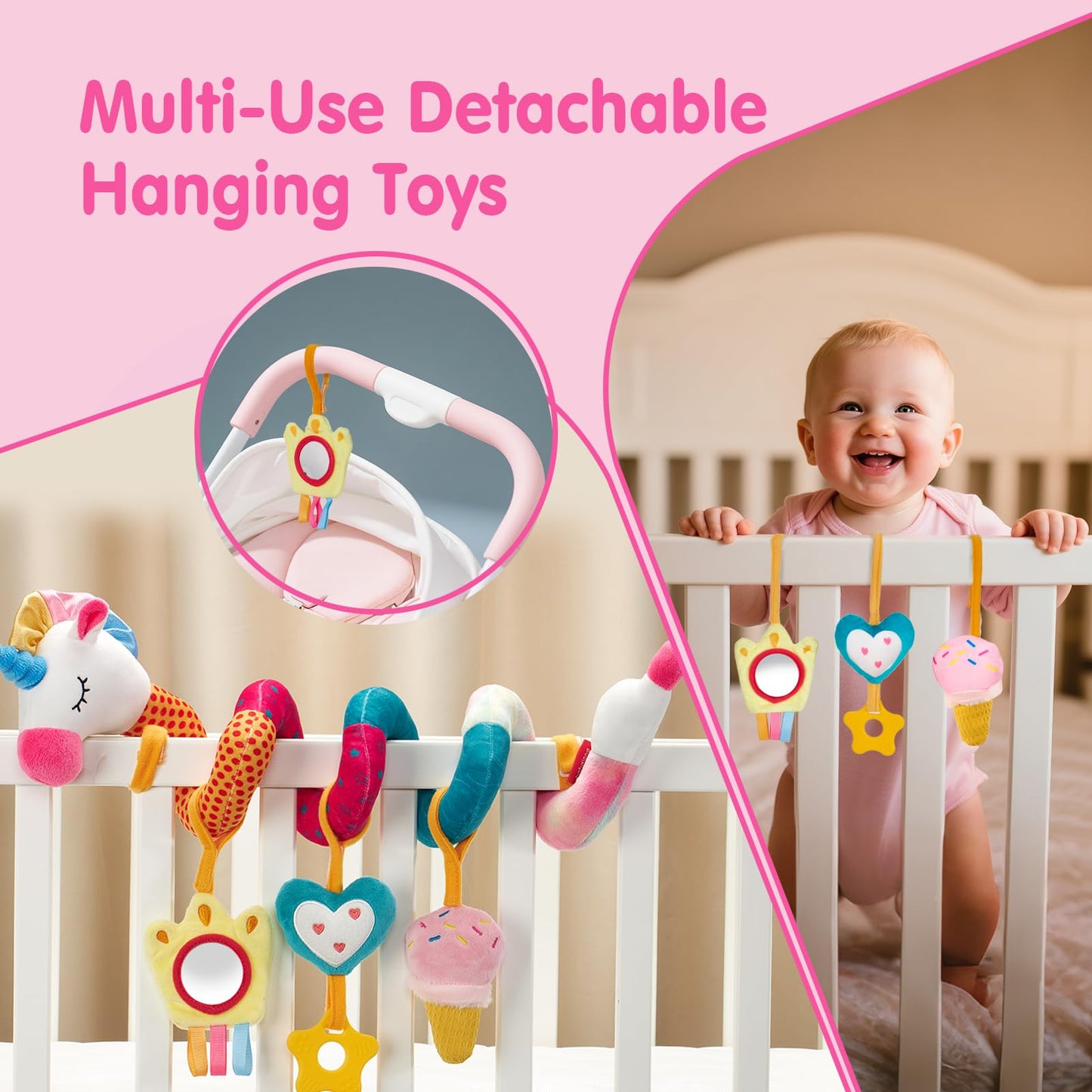 Hahaland Unicorn Spiral Toys for Baby Stroller, Car Seat, Stroller, Cot - 0-6 Months Baby Girl Boys Shower Gifts