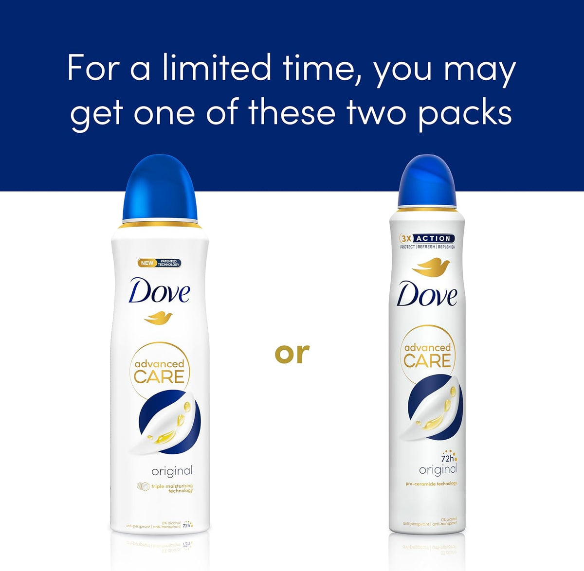 Dove Advanced Care Original Anti-Perspirant Aerosol Women's Deodorant Spray with Pro-Ceramide technology for 72 hour protection against sweat and odour 200 ml