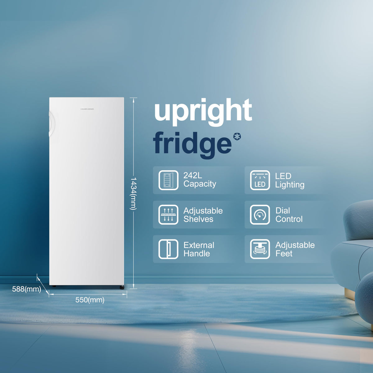 Fridgemaster MTZ55153E Freestanding Upright Freezer, 165 Litres, 143 cm Tall, 4 Star Freezer Rating, 55cm width, E Rated in White